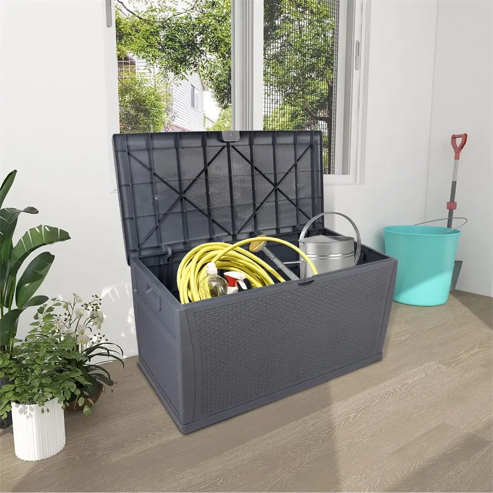 Cfowner 120 Gallon Large Resin Deck Box Outdoor Storage with Cushion for Patio Furniture. Outdoor Cushions. Garden Tools. and Pool Supplies-Waterproof. Lockable