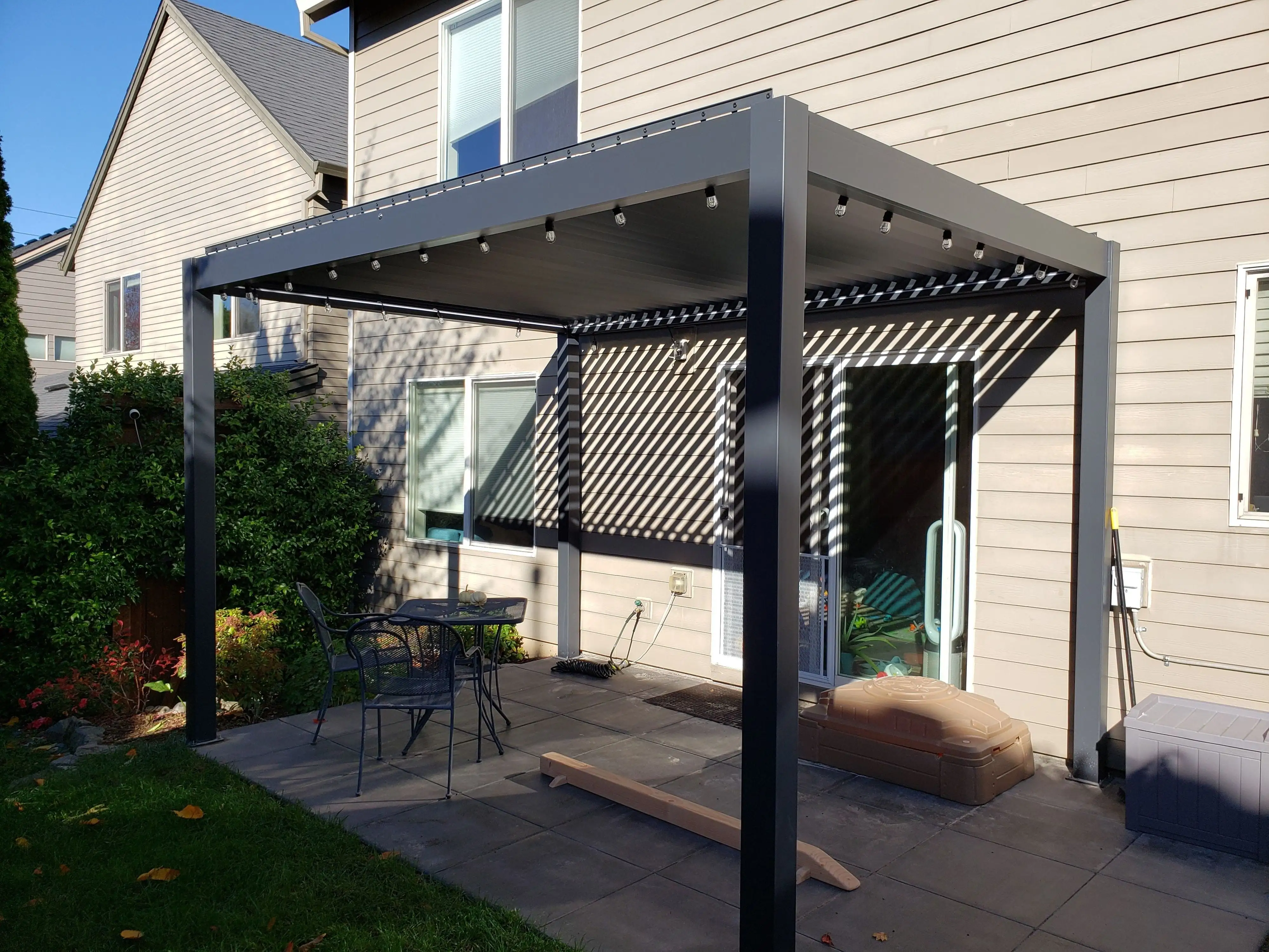 Freestanding Villa Pergola with Motorization and LED Lighting Included. 13' x 13'. Dark Gray