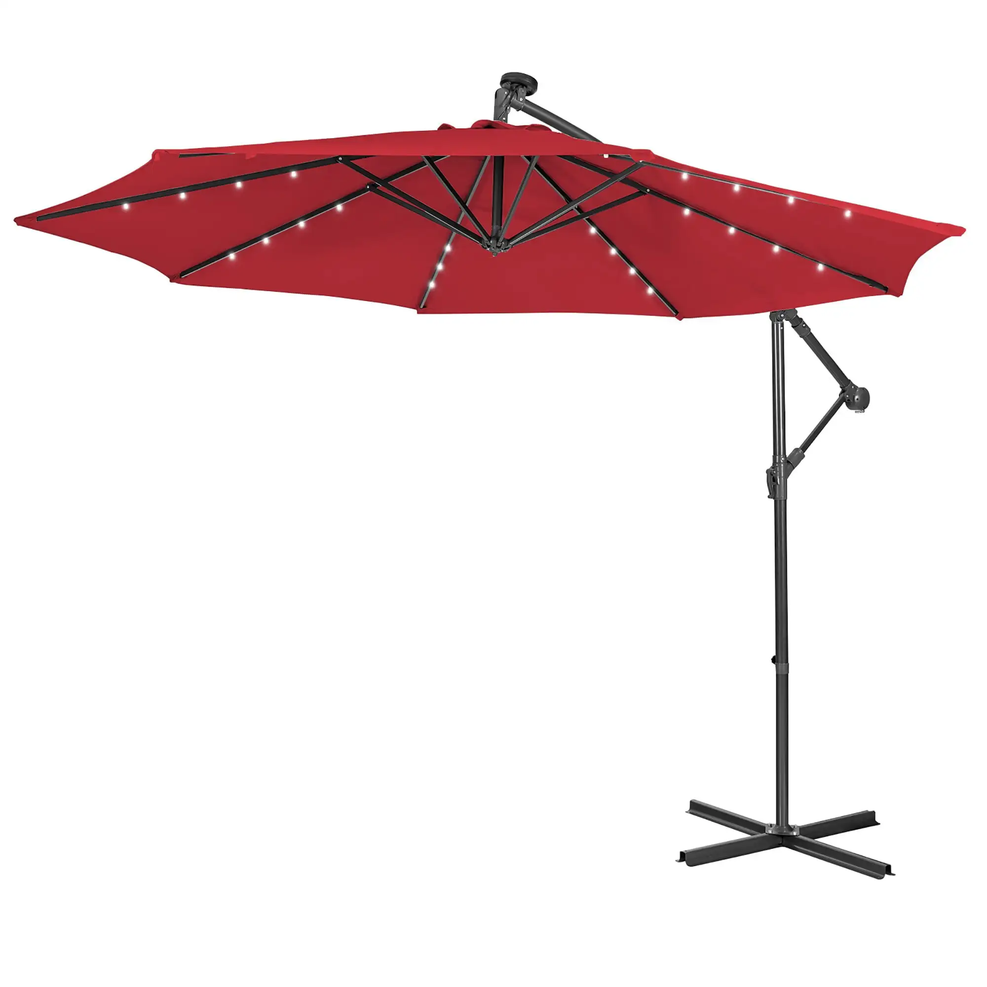 10 FT Patio Umbrella Powered Offset Umbrella with 32 LED Lights Wine