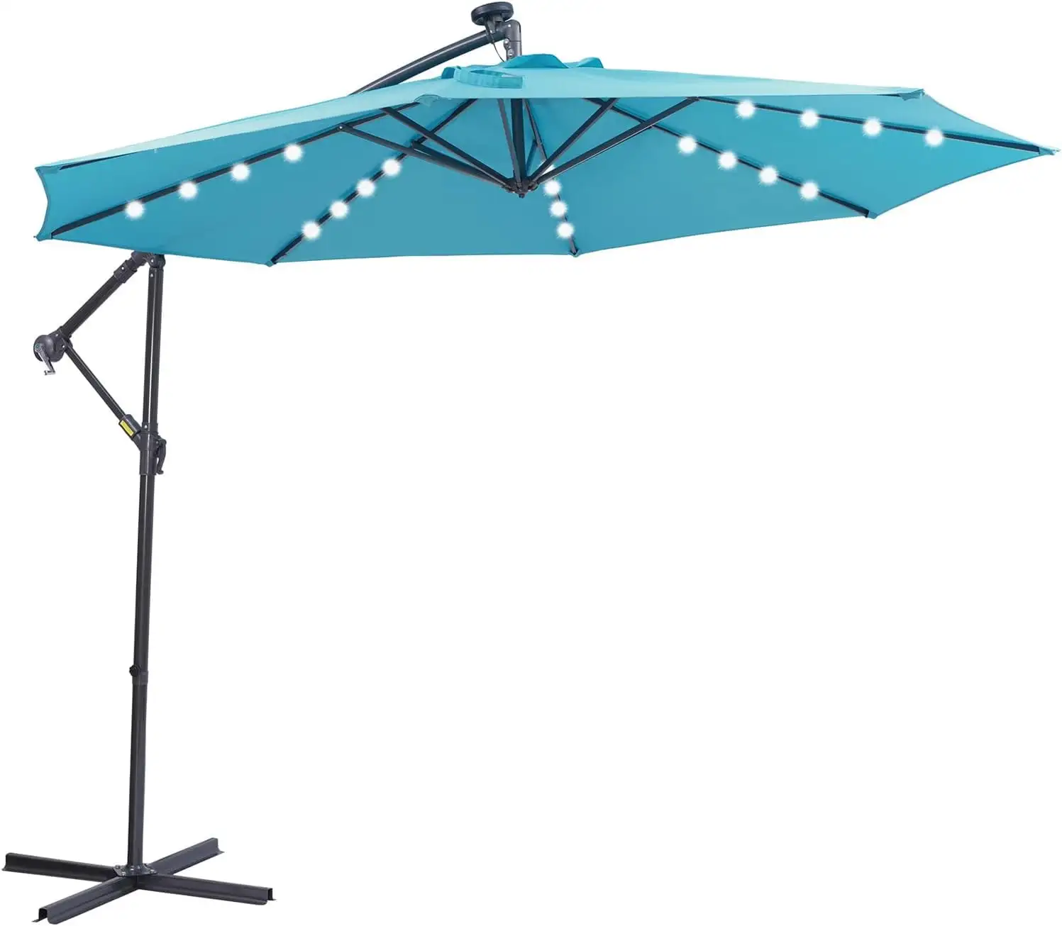 10 FT Solar LED Patio Outdoor Umbrella Hanging Cantilever Umbrella Offset Umbrella Easy Open Adustment with 32 LED Lights [Weekend can not be shipped. order with caution]