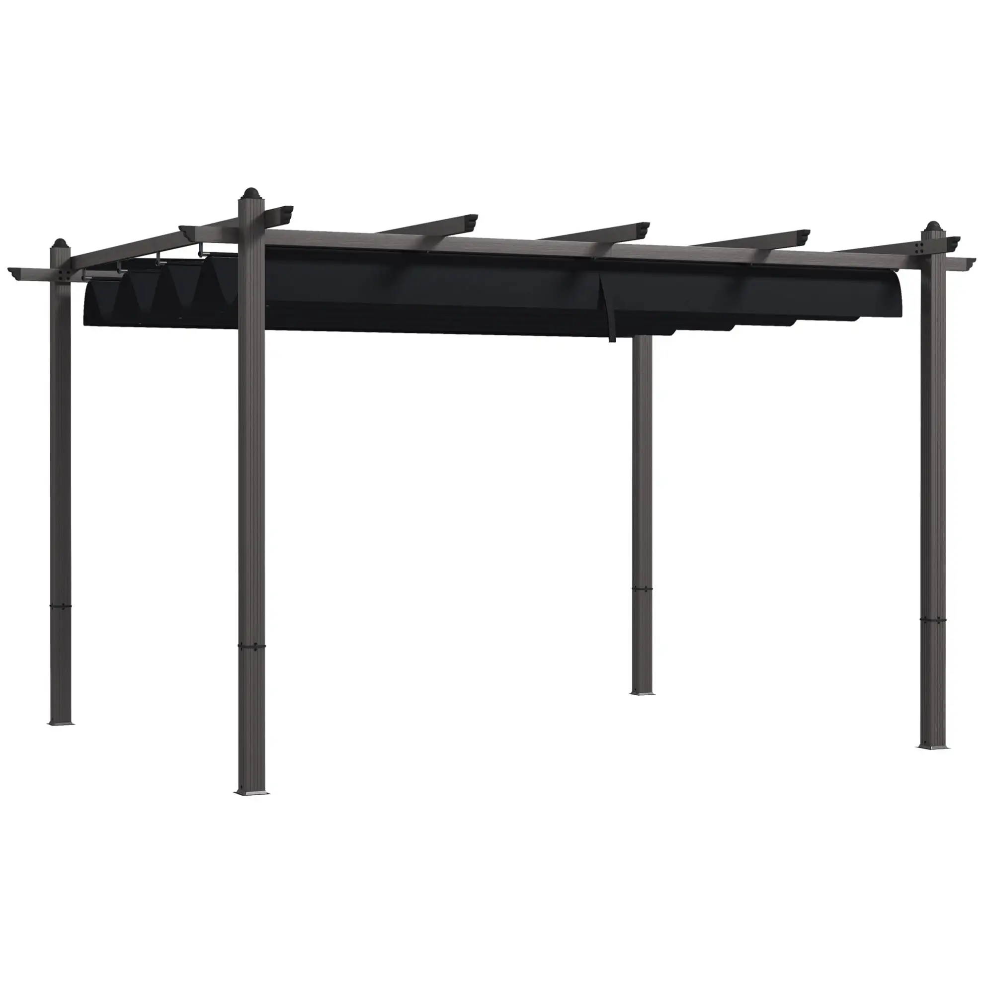 10' X 12' Retractable Pergola Canopy. Outdoor Pergola With Magnetic Safety Locking System.Wood Grain Aluminum Pergola.Outdoor Sun Shade Shelter For Grill. Garden. Patio. Backyard. Gray