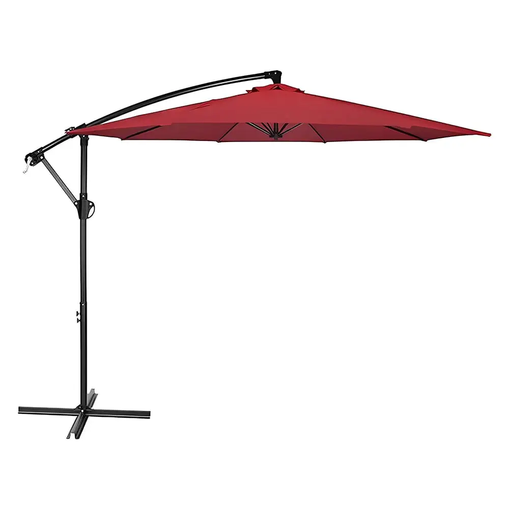 10 ft. Offset Outdoor Patio Umbrella with Crank Lift. Heavy Duty Steel Cantilever Round Umbrellas for Outside Deck Backyard Garden Pool