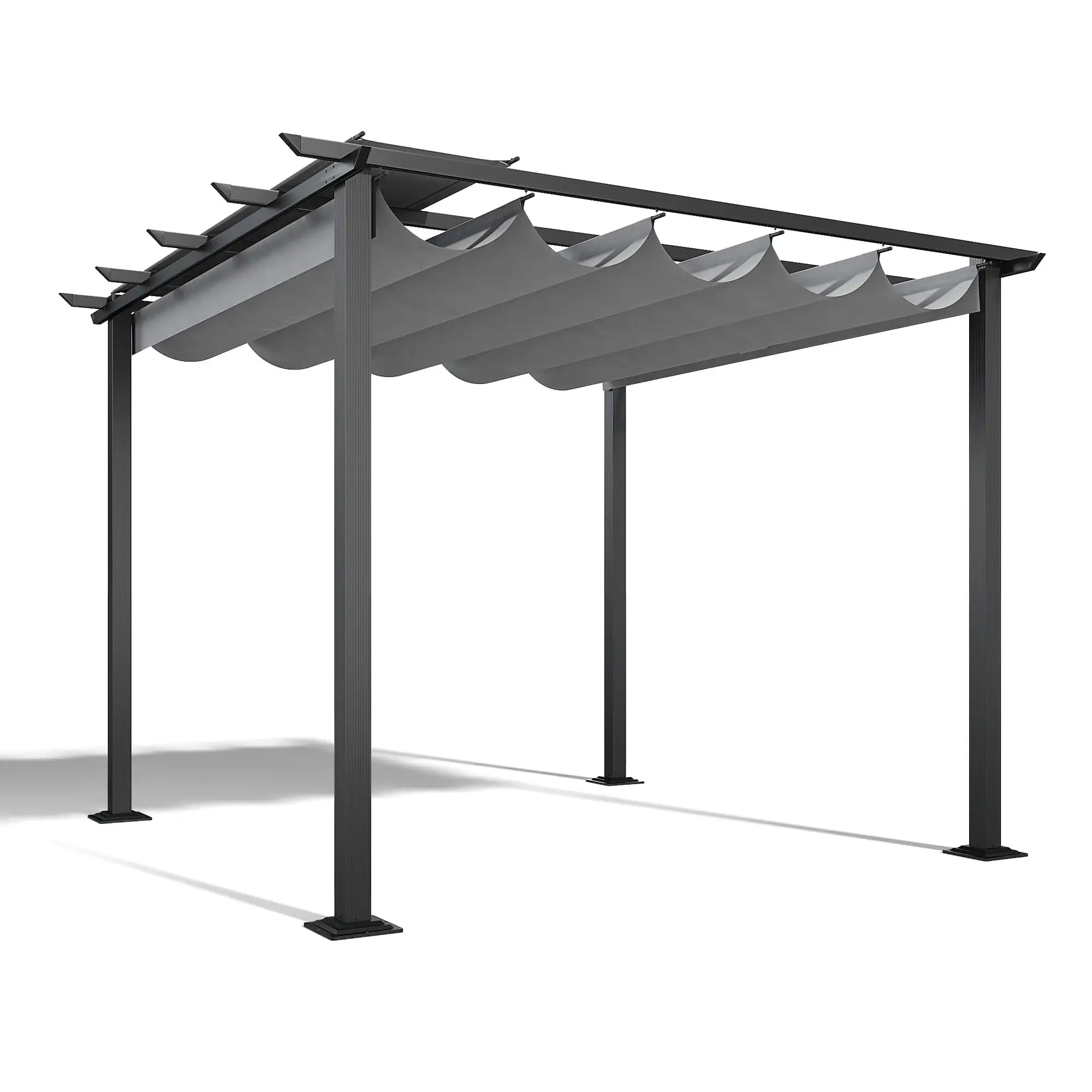 10 ft. x 10 ft. Aluminum Outdoor Pergola with Retractable Shade Canopy Grey