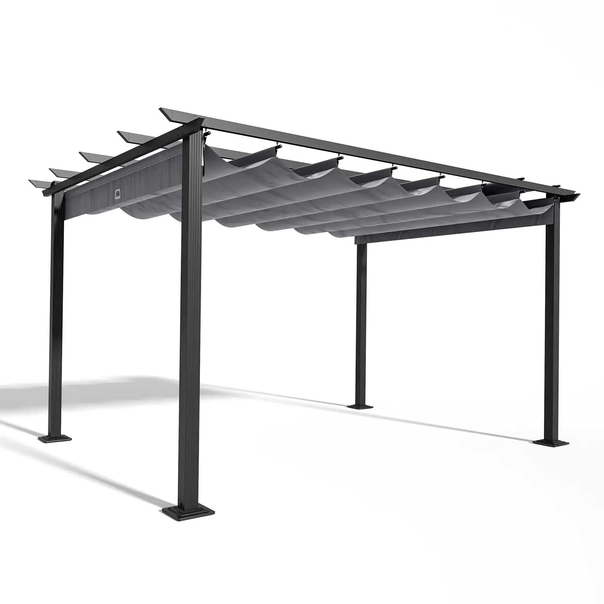 10 ft. x 13 ft. Aluminum Outdoor Pergola with Retractable Shade Canopy Grey