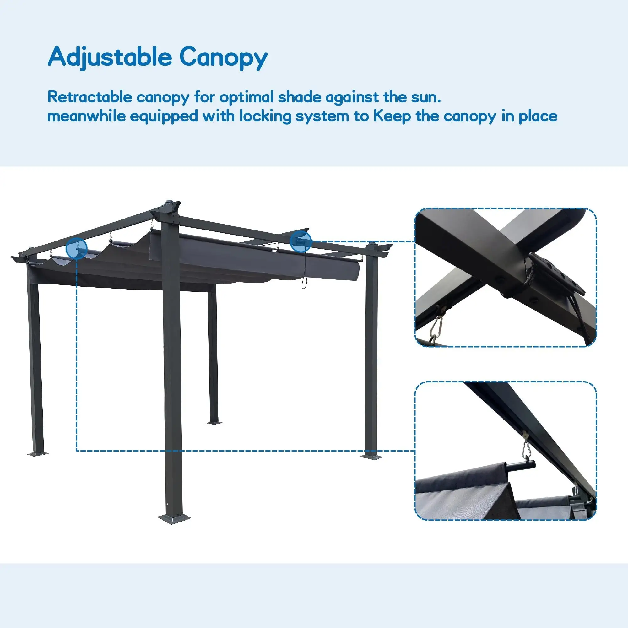 10 ft. x10 ft. Outdoor Steel Patio Pergola with Grey Shade Canopy 10 x 10 - Grey