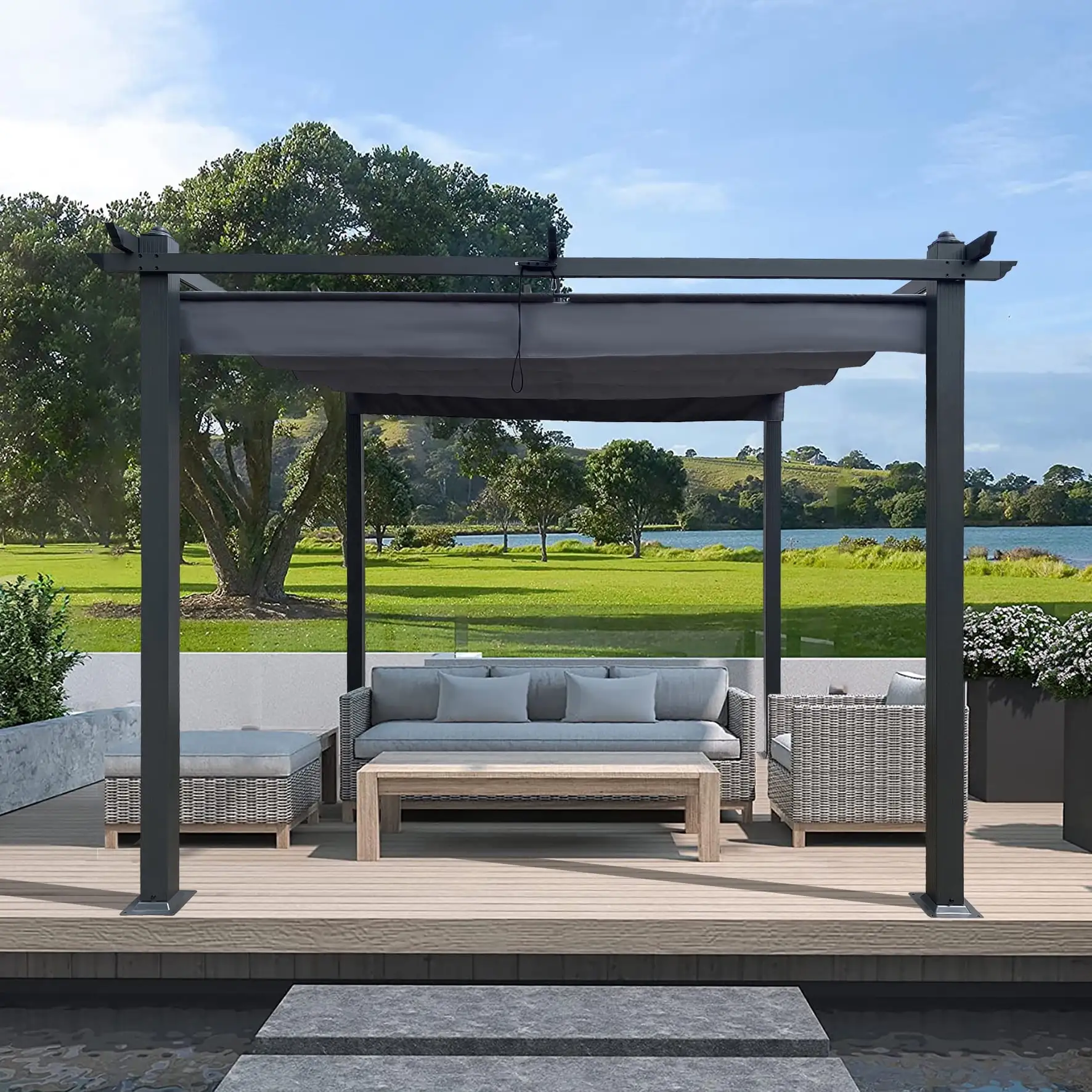 10' x 10' Outdoor Patio Aluminum Pergola with Retractable Canopy.Gray