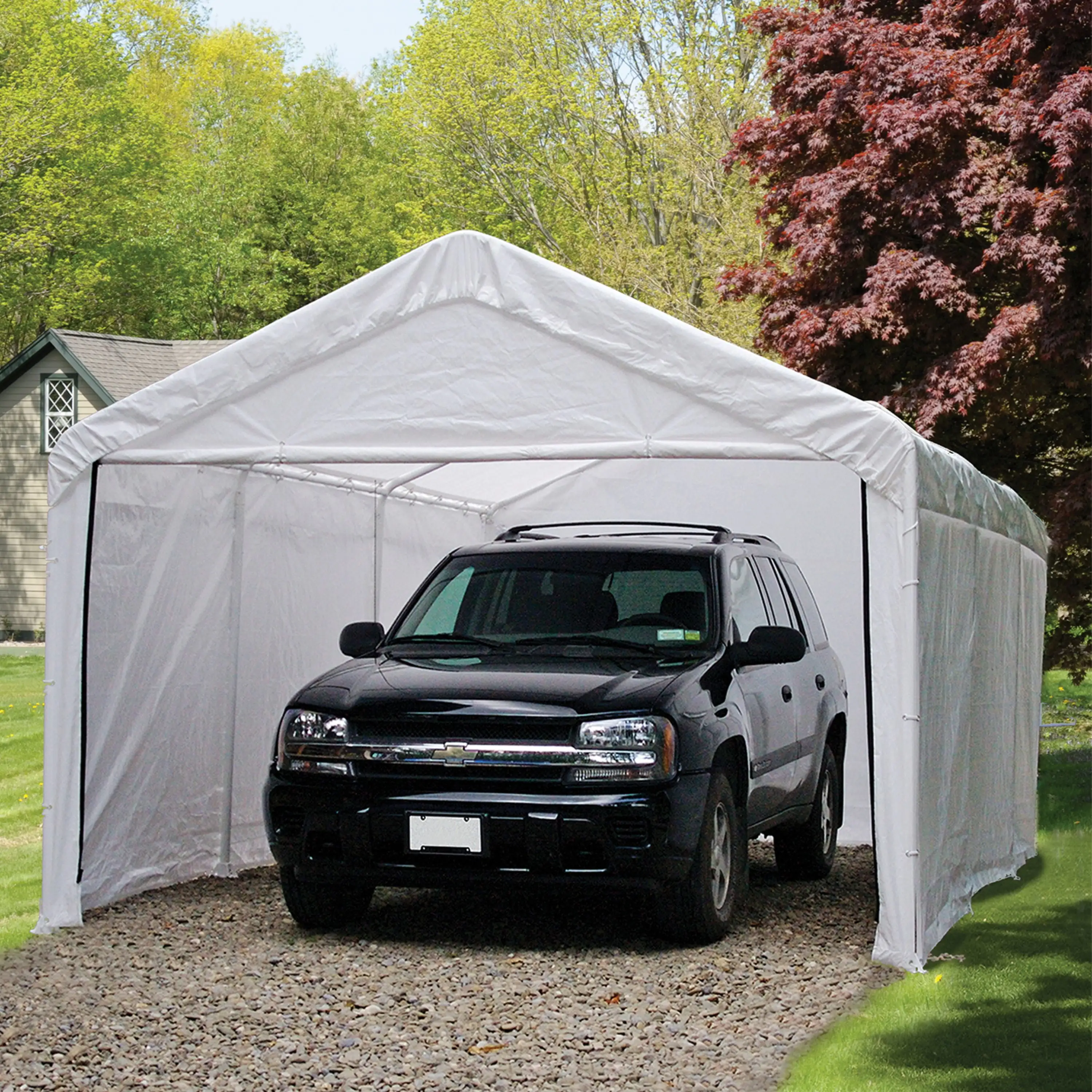 10'x20' Steel Frame Carport. Heavy Duty. White Reflective Canopy. Waterproof UV Rated. Removable Sides