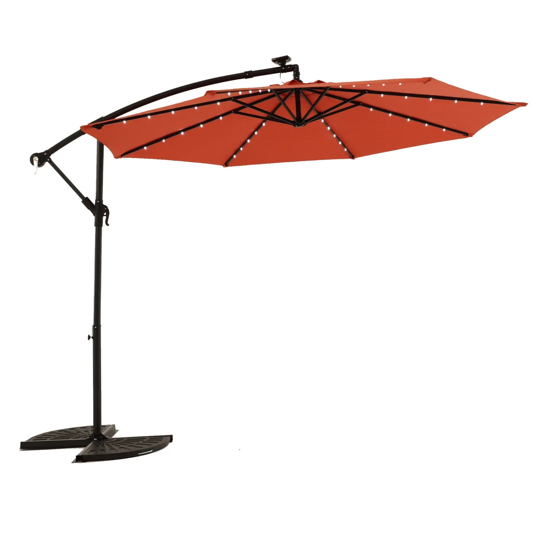 10Ft Solar-Powered Umbrella. Patio Umbrella With Hand-Crank Lift And Easy-Tilt System.LED Offset Hanging Market Patio Umbrella For Backyard. Garden & Deck.Orange