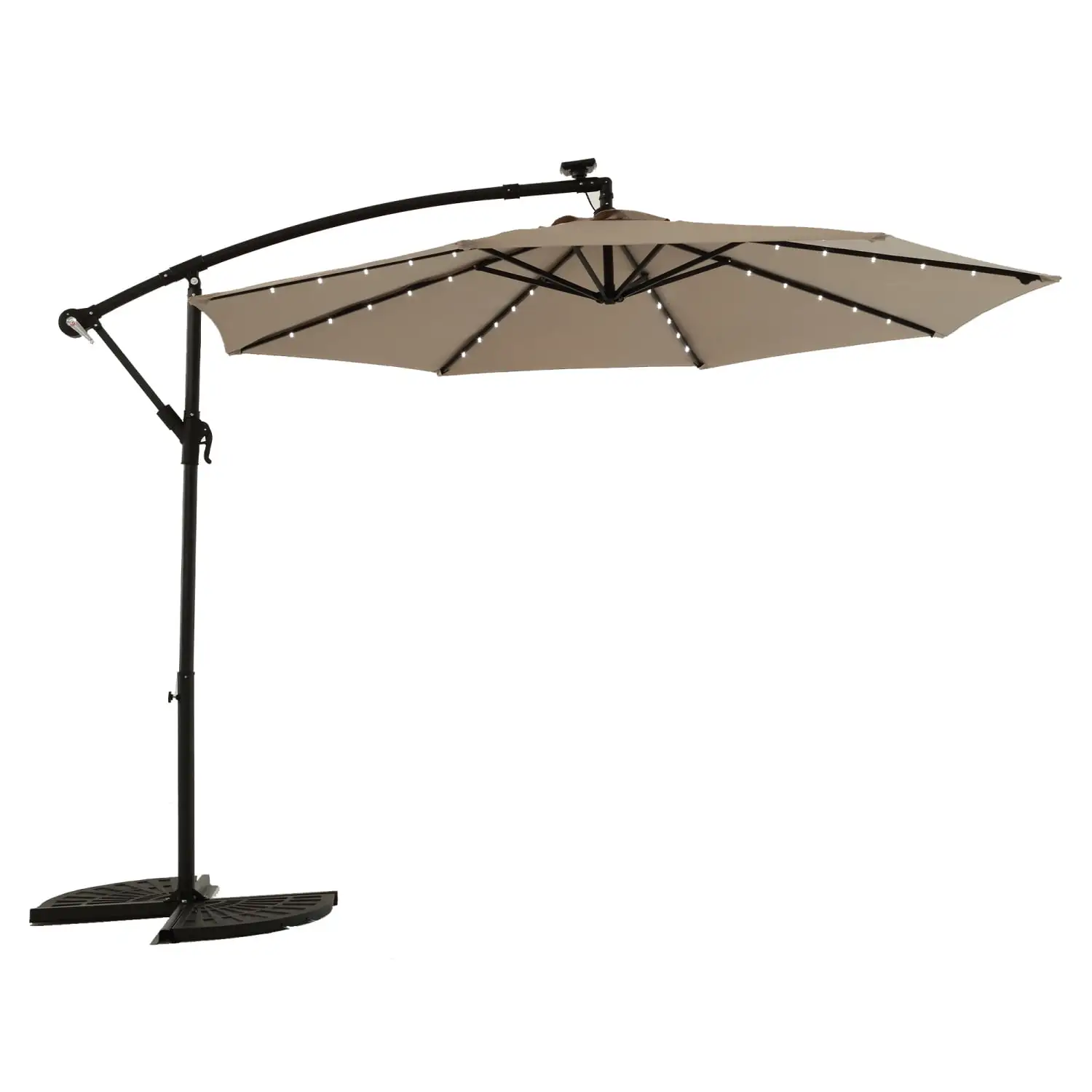 10ft Elegant Solar LED Offset Hanging Patio Umbrella in Khaki Color - Perfect for Market Garden and Outdoor Events - Provides Shade and Light for Relaxing under the Sun or Stars