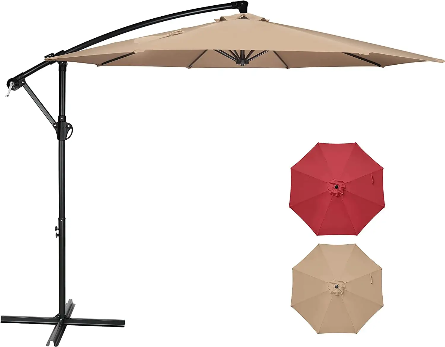 10ft Offset Umbrella Cantilever Patio Hanging Umbrella Outdoor Market Umbrella with Crank & Cross Base Suitable for Garden. Lawn. backyard and Deck. Tan