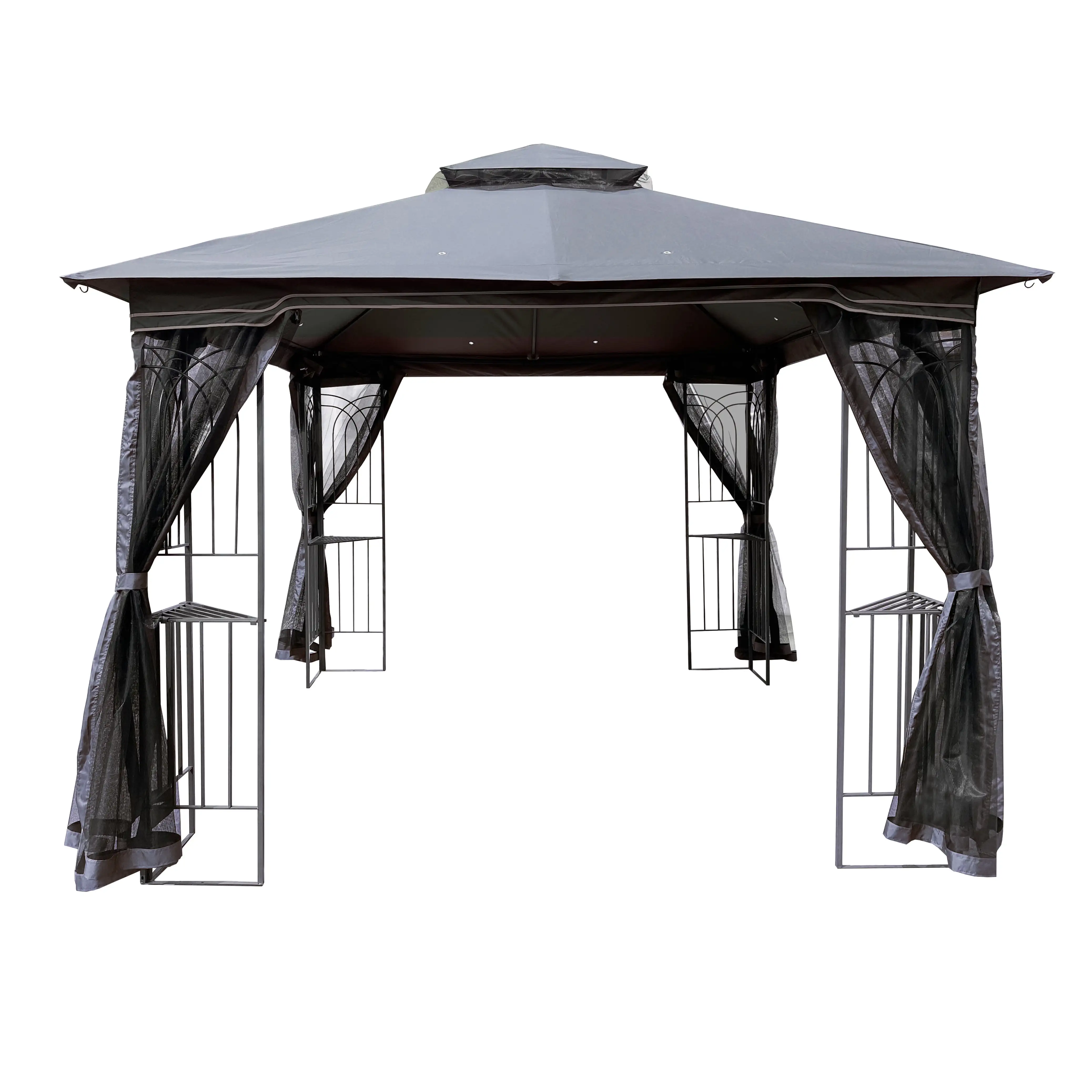 10x10 Outdoor Patio Gazebo Canopy Tent With Ventilated Double Roof And Mosquito net(Detachable Mesh Screen On All Sides).Suitable for Lawn. Garden. Backyard and Deck.Gray Top