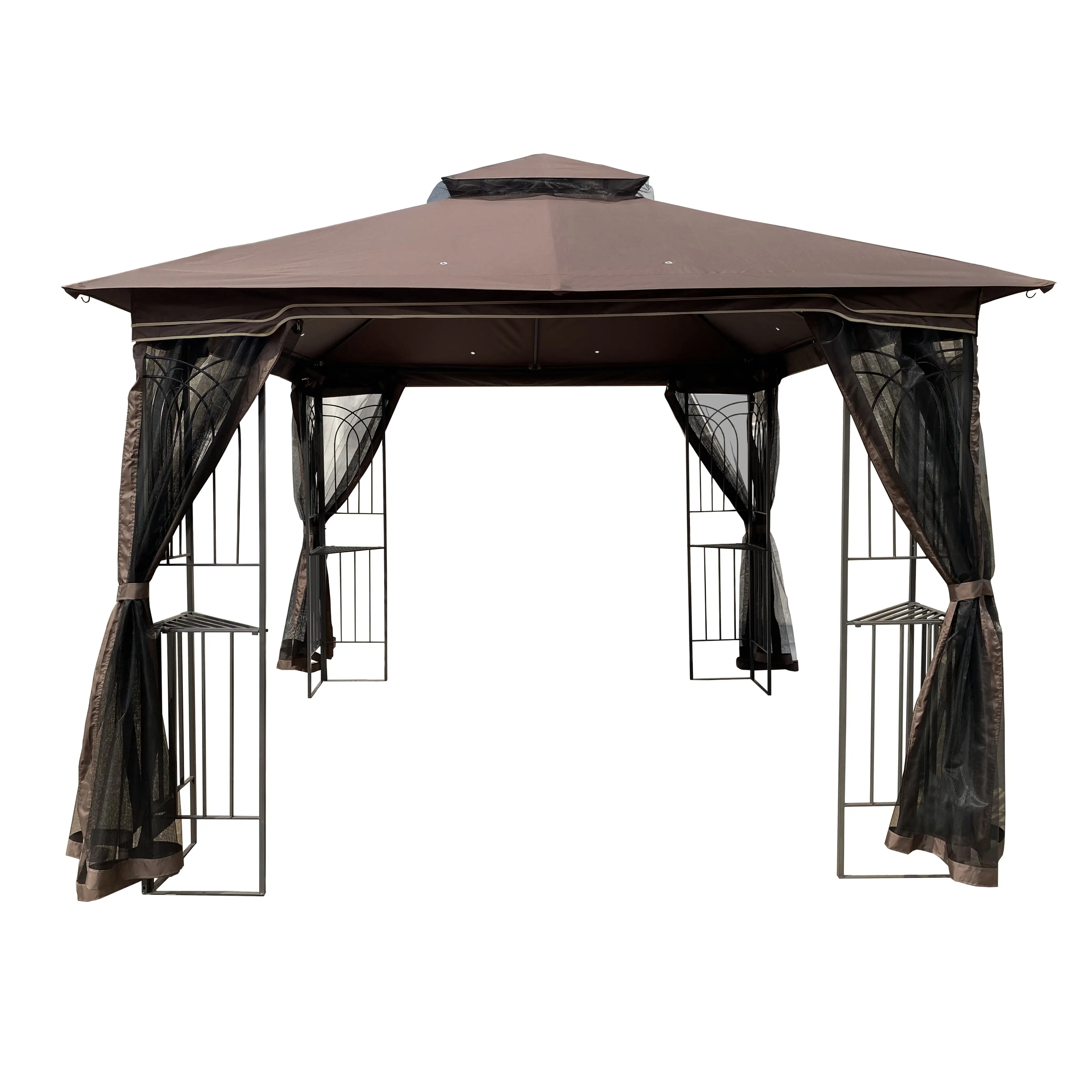 10x10 Outdoor Patio Gazebo Canopy Tent With Ventilated Double Roof And Mosquito net(Detachable Mesh Screen On All Sides).Suitable for Lawn. Garden. Backyard and Deck.Brown Top