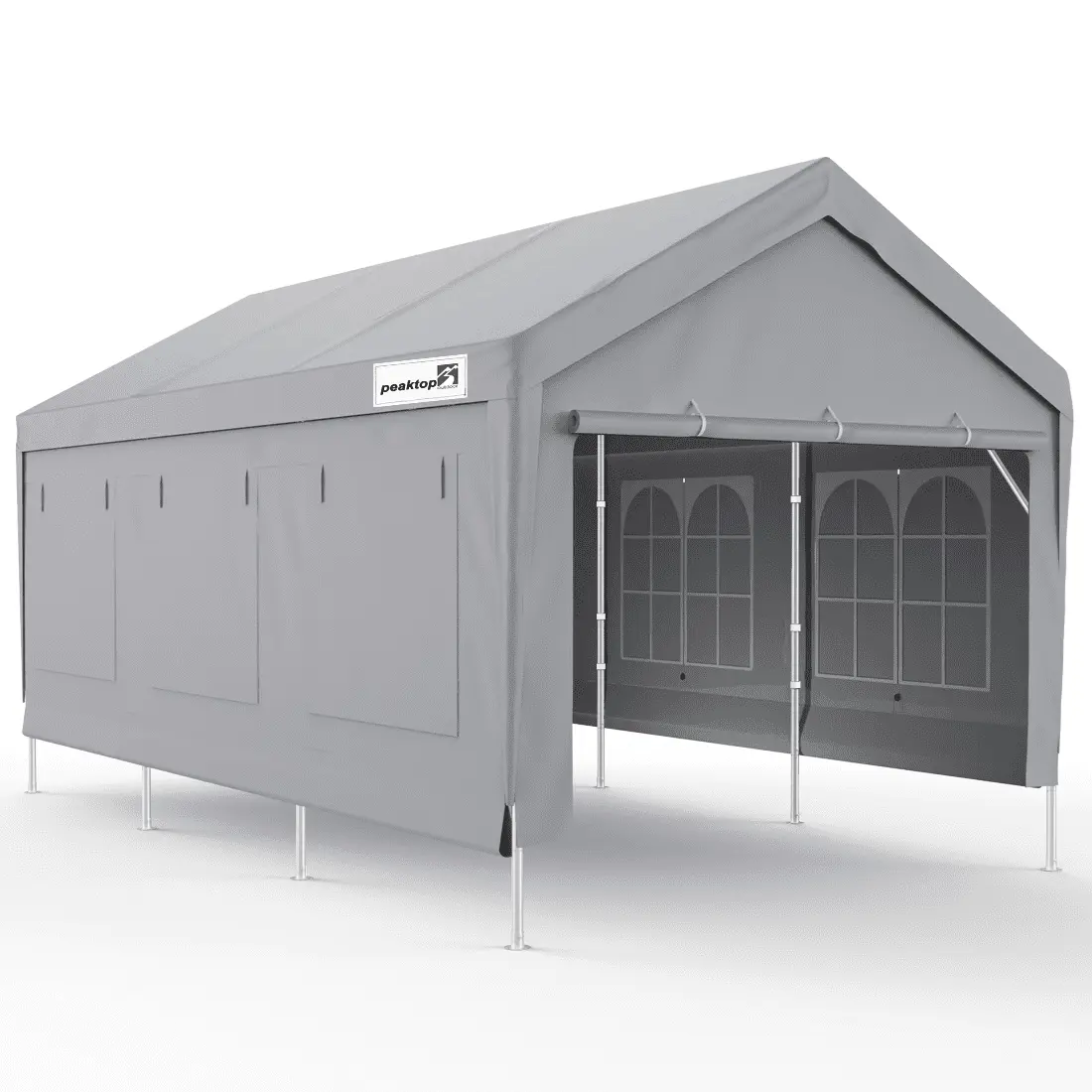 10x20 ft Upgraded Heavy Duty Carport with Adjustable Heights from 9.5ft to 11.0ft.Portable Car Canopy with Removable Sidewalls. Garage Tent. Boat Shelter with Reinforced Triangular Beams.4 Weight Bags