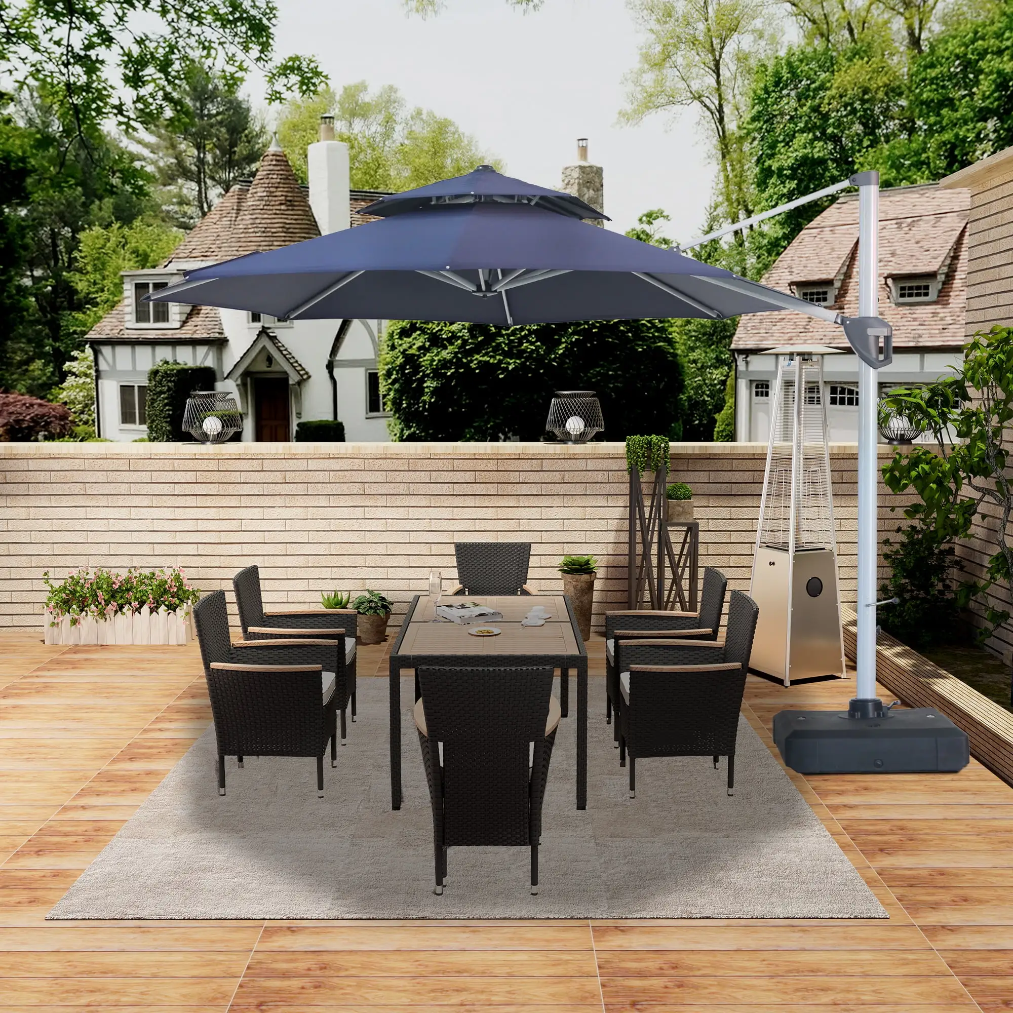 11 ft 2-Tier Aluminum Offset Cantilever Umbrellas.360-Degree Patio Umbrella with Umbrella Cover