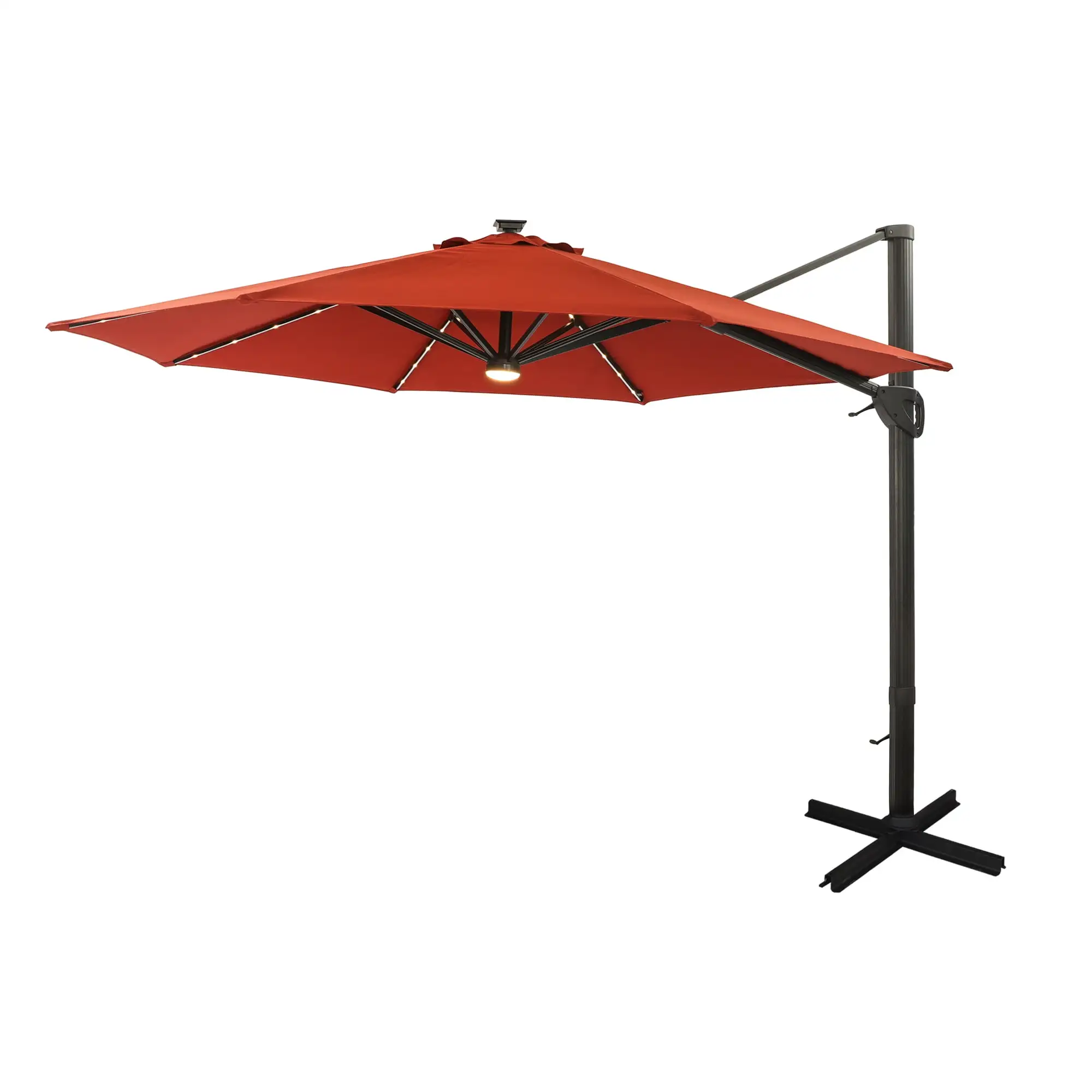 CASAINC 11 ft. Solar Tube Light-Emitting Diode Outdoor Hanging Aluminum Cantilever Patio Umbrella in Red