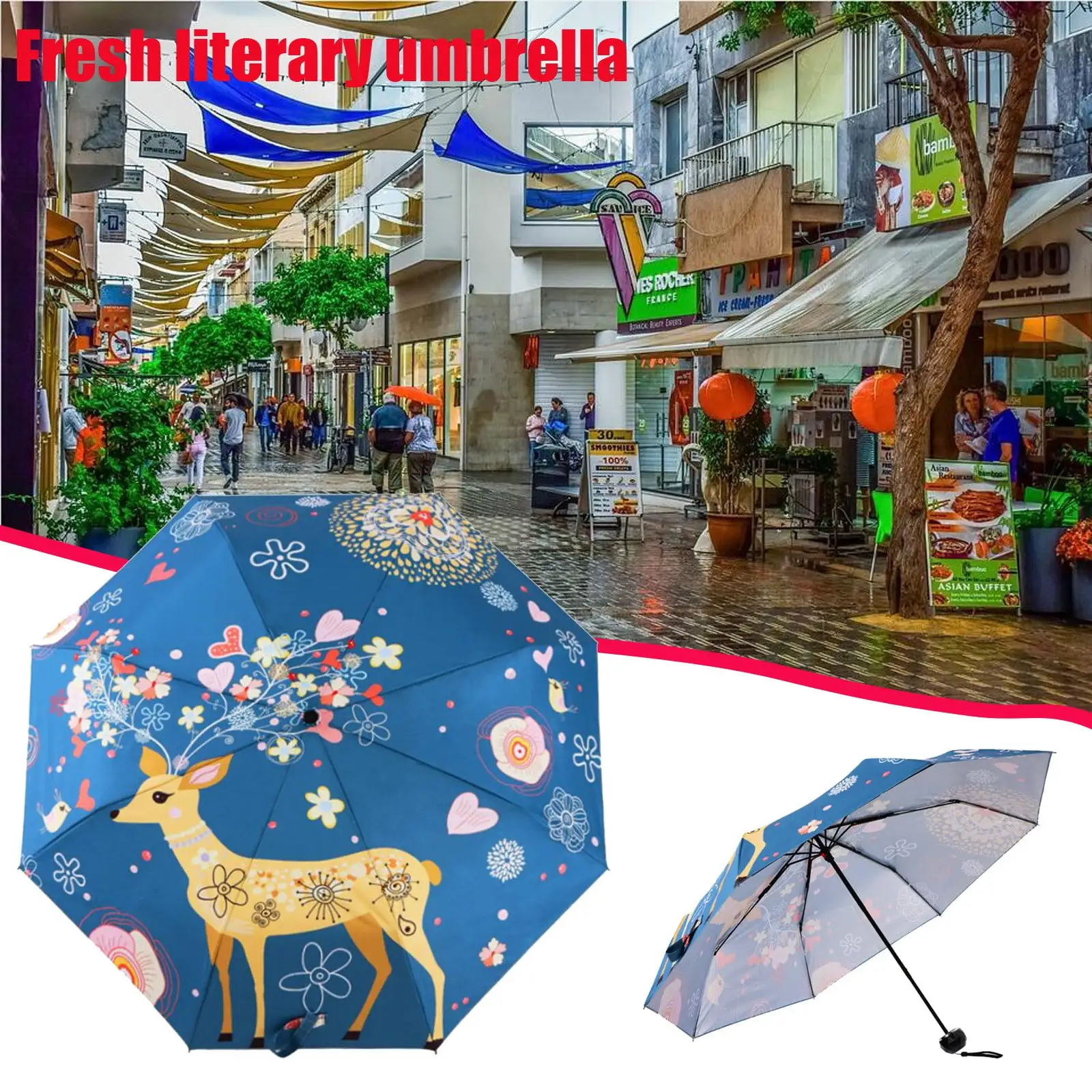 110 cm diameter fresh literary umbrella windproof outdoor protection umbrella for Home Patio Garden Men Women Gift