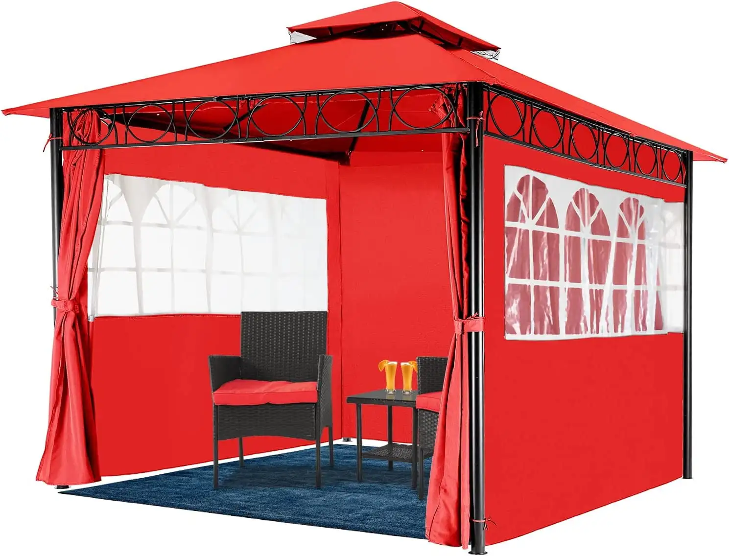 Gazebo for Patio Outdoor Gazebo Canopy UV Protection Canopy Tent for Party Patio BBQ (10'x10'. Red)