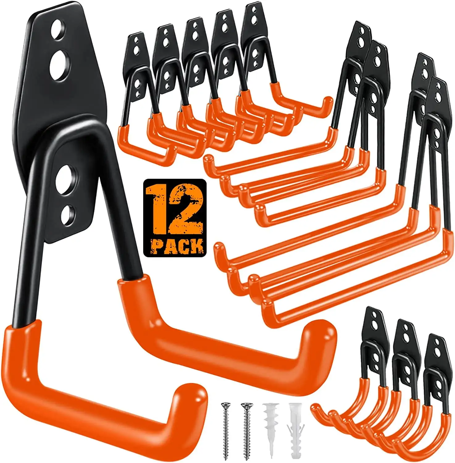 12 Pack Garage Hooks.Heavy Duty Steel Garage Storage Wall Hooks.Mount Garage Hanger&Organizer for Organizing Power Tools.Ladders.Bulk Items.Bikes.Ropes and More Equipment