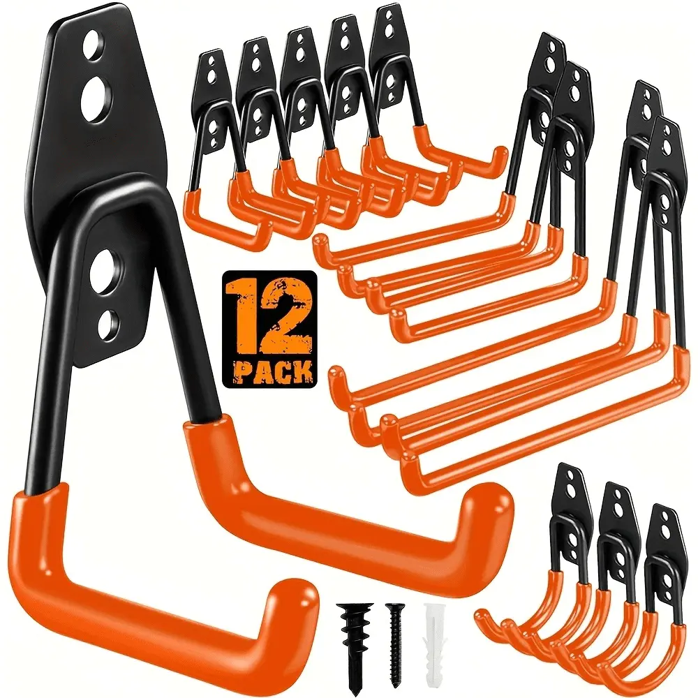 12 Pack Garage Hooks Heavy Duty.Utility Steel Garage Storage Hooks.Wall Mount Garage Hanger&Organizer for Organizing Power Tools.Ladders.Bulk Items.Bikes.Ropes and More Equipment