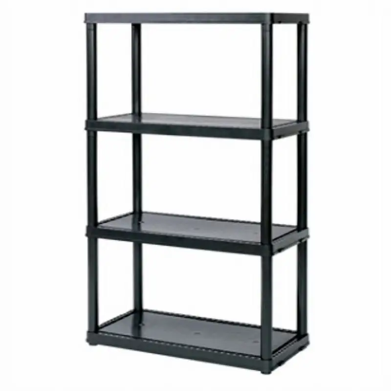 12Wx24Lx48H Black 4 shelf light duty plastic shelving unit. Hold. Each