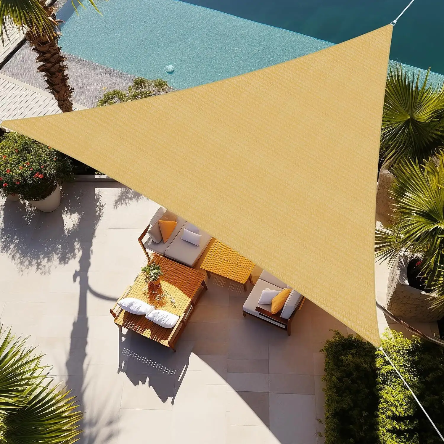 12' x 12' x 12' Sun Shade Sail Triangle Canopy. Permeable Shade Cloth Fabric Sunlight Block Patio Cover HDPE Deck Awning (Beige)