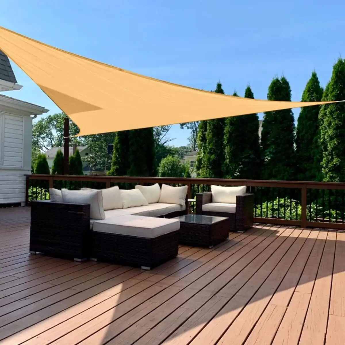 12 x 12 x 12ft Sun Shade Sail Triangle Canopy. HDPE UV Block Shade Cloth for Patio Outdoor Backyard Pergola Porch Deck Garden Carport Awning for Outdoor Backyard Pergolas Roof Shading. Sand