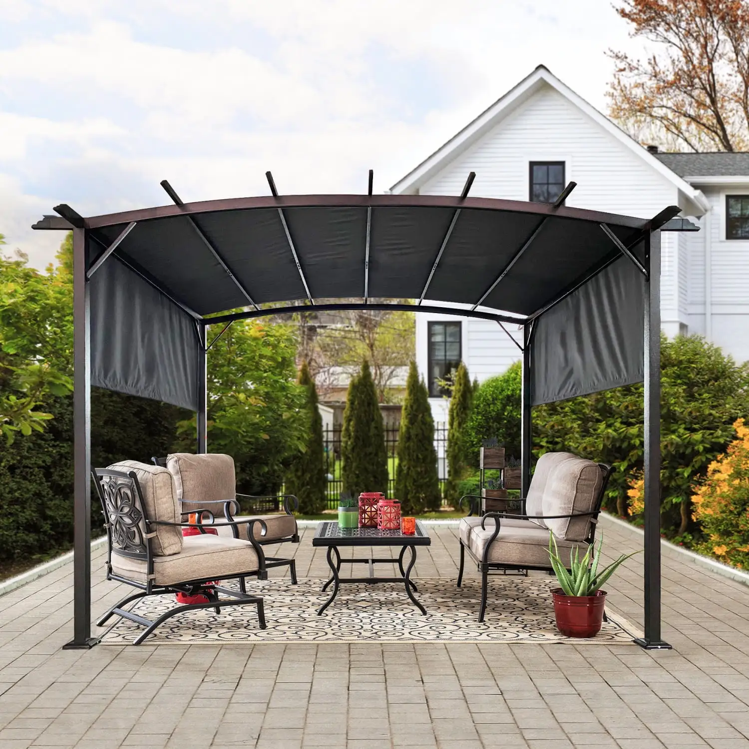 12 x 9 Ft Outdoor Pergola Patio Gazebo Retractable Shade Canopy Steel Frame Grape Gazebo Sun shelter Pergola for Gardens Terraces Backyard Same as W419S00033