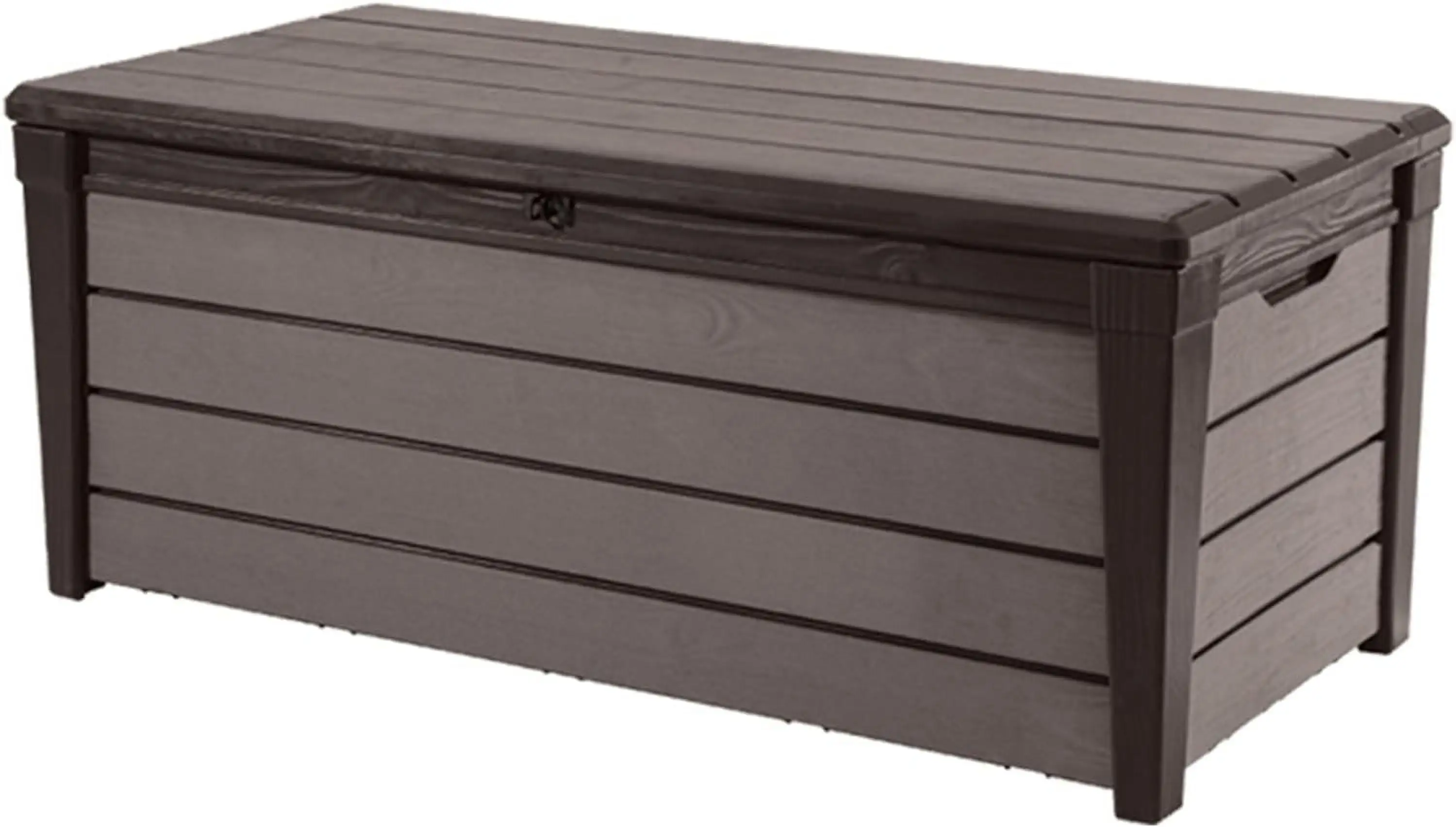 120 Gallon Outdoor Deck Storage Box. Lockable and Garden Furniture Container for Yard Tools and Pool Accessories. Brown