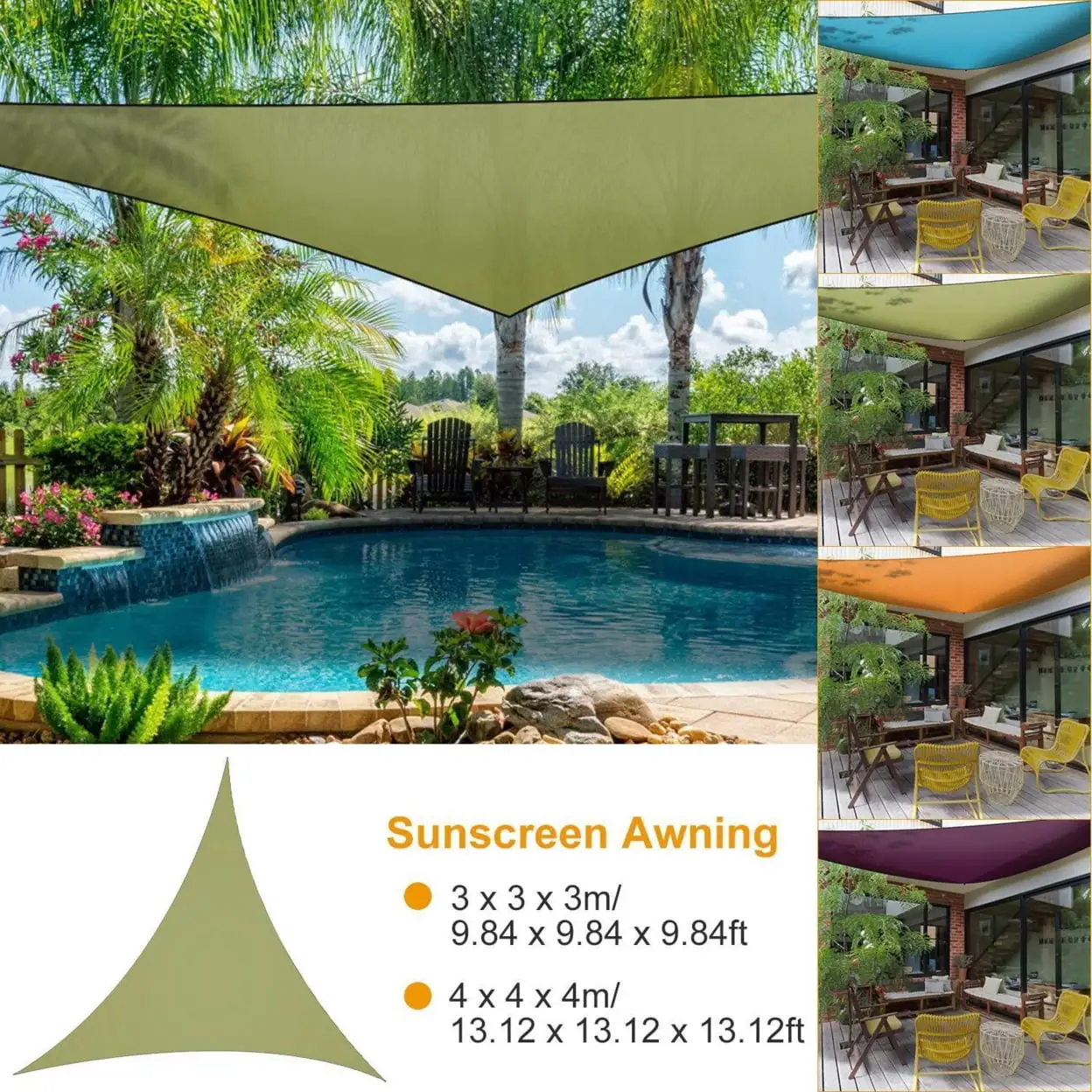 13.12ft Sunshade Patio Cover Shade Canopy Camping Sail Awning Sail Sunscreen Shelter Triangle Cover