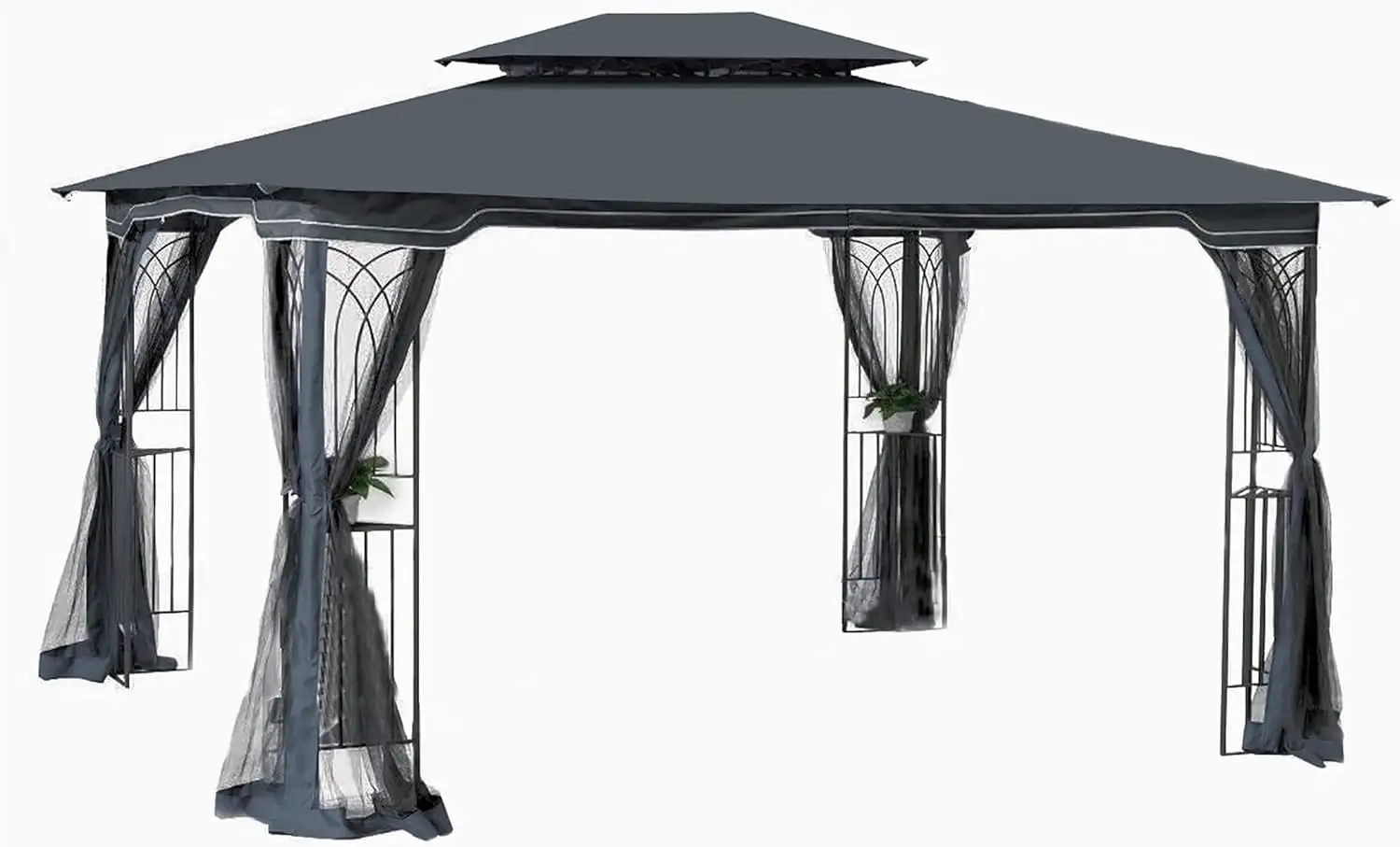 13' x 10' Gazebo for Patio with Mosquito Netting. Outdoor Canopy with Ventilated Double Roof and Corner Shelves. Pergolas for Shade and Rain with Metal Frame. Perfect for Backyard and Deck