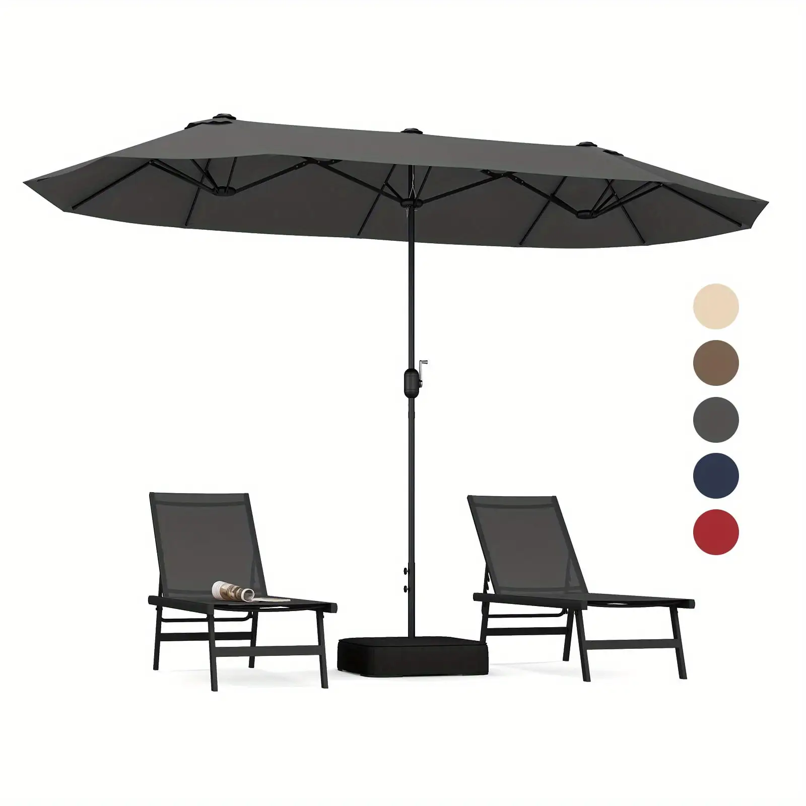 13FT Double-sided Patio Umbrella w/ Crank Handle Umbrella Base Safety Lock Grey