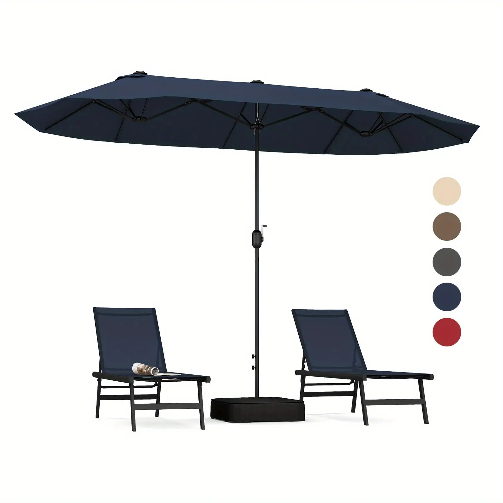 13FT Double-sided Patio Umbrella w/ Crank Handle Umbrella Base Safety Lock Navy