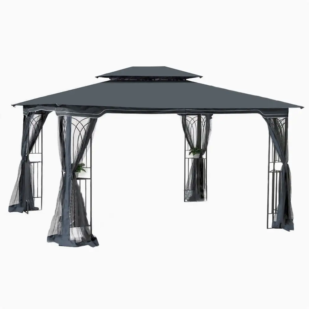 13x10 Ft Outdoor Patio Gazebo. Canopy Tent with Ventilated Double Roof. Mosquito Net (Detachable Mesh Screen on All Sides)