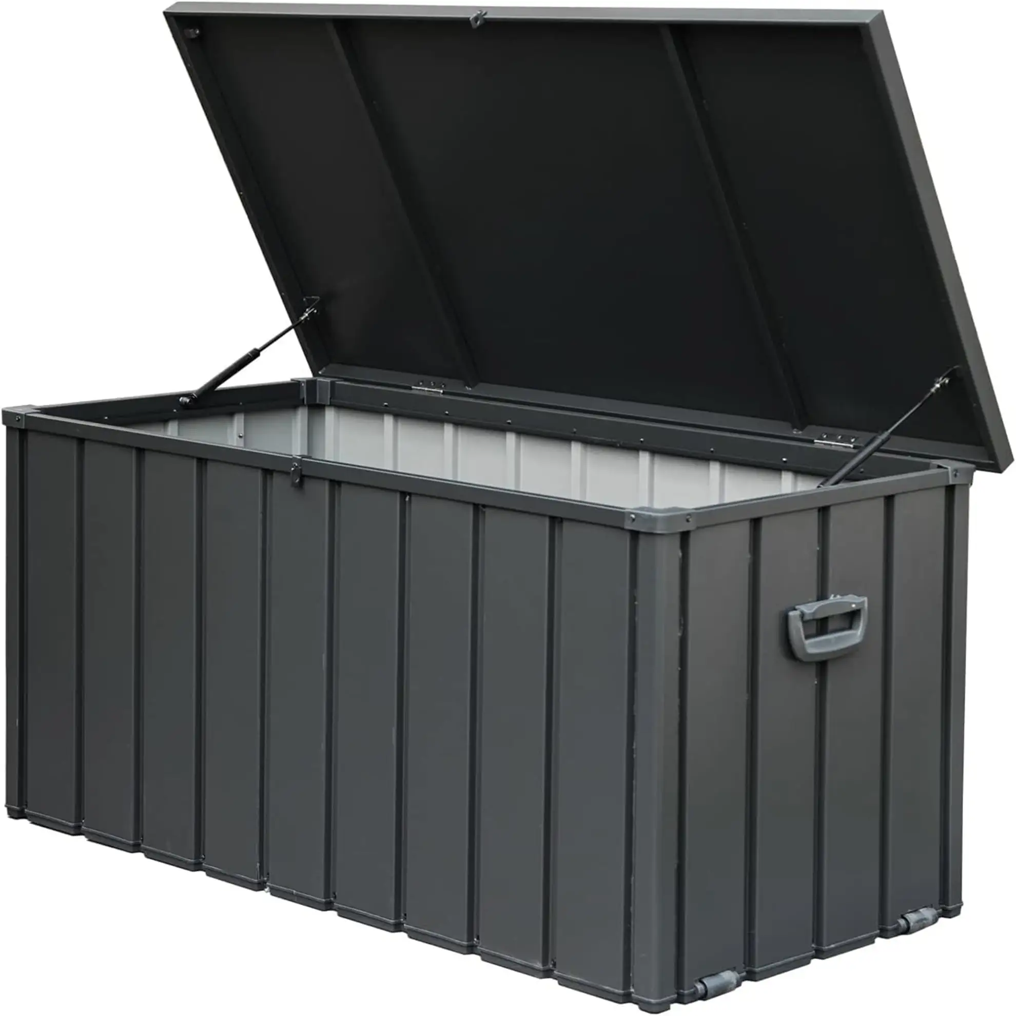 150 Gallon Outdoor Deck Storage Box. XL Waterproof Outdoor Storage. Lockable Pool Storage Bins for Garden Patio Pool. Dark Gray