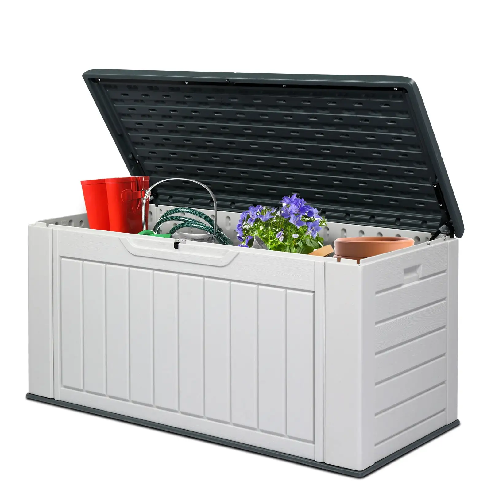 158 Gallon Outdoor Storage Deck Box Waterproof. Large Resin Patio Pool Toy Storage Box. Garden Backyard Outdoor Storage Bin for Patio Cushions. Gardening Tools. Gray