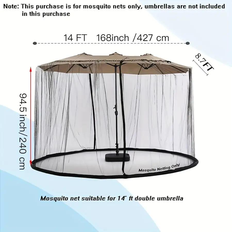 15FT Double-Sided Patio Umbrella Mosquito Netting with Easy-Access Double Zipper and Water-Loaded Base - Ideal for Outdoor Entertaining