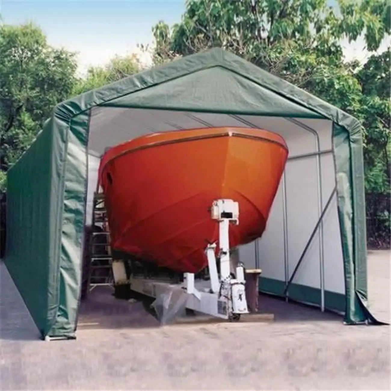 15X28X12 Peak Style Shelter. Green Cover