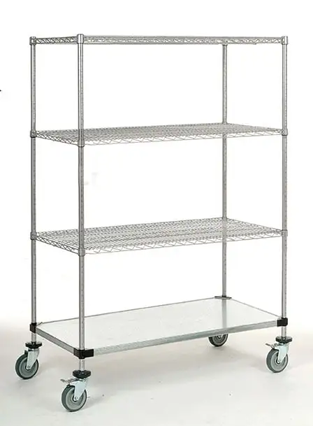 18 Deep x 48 Wide x 60 High 1200 lb Capacity Mobile Unit with 3 Wire Shelves and 1 Solid Shelf