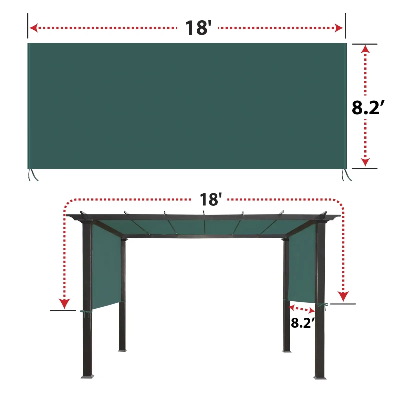 18' L x 8.2' W Universal Replacement Canopy Top Cover for Pergola Structure