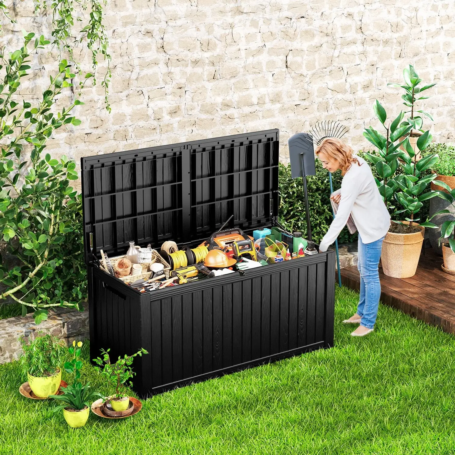 180 Gallon Waterproof Resin Deck Box Large Outdoor Storage for Patio Furniture Black