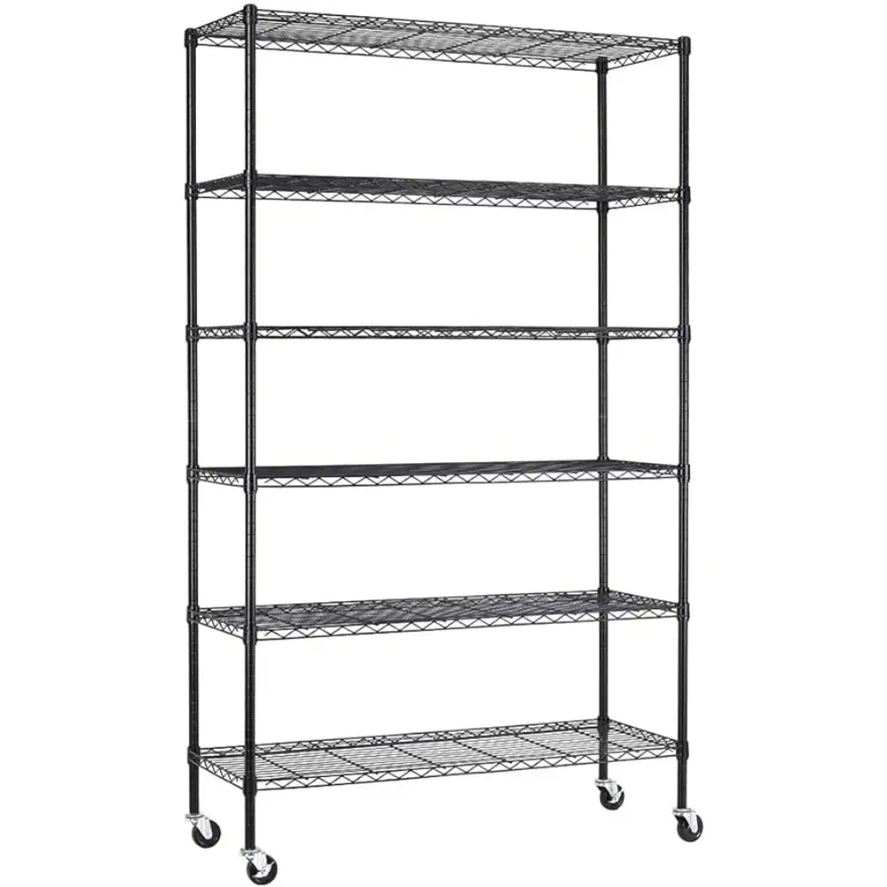 18x48x72 Inch Commercial Wire Shelving Unit with Wheels 6 Tier Heavy Duty Layer Rack Storage Metal Shelf Garage Organizer Wire Rack Shelving Adjustable Utility 2100 LBS Capacity with Casters.Black