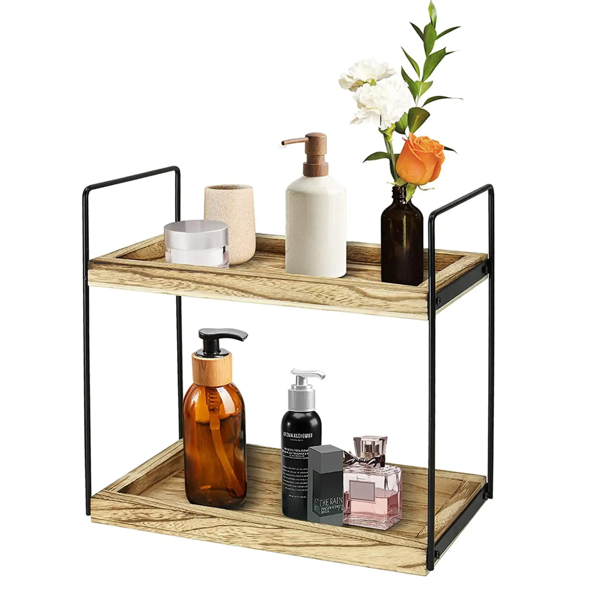 Cipaher Storage Shelf Organizer for Kitchen Bathroom Bedroom 2 Tiers Countertop Wood Storage Shelf