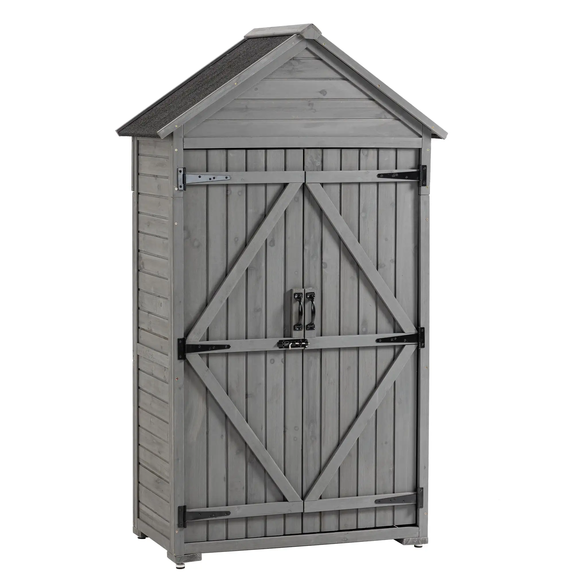 Gzxs Outdoor Storage Cabinet. Garden Wood Tool Shed. Outside Wooden Shed Closet with Shelves and Latch for Yard. Patio. Deck and Porch (Gray)