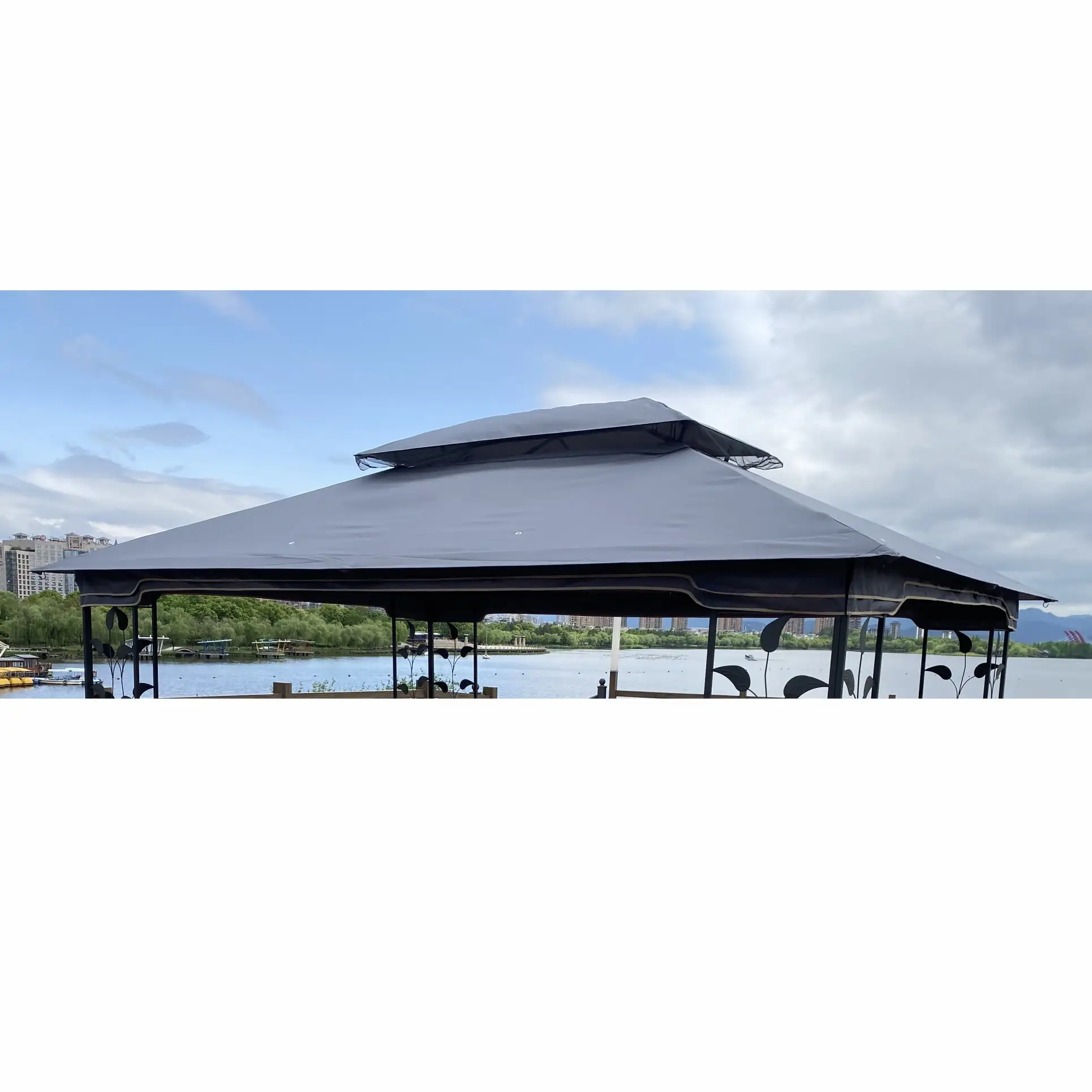 13x10 Replacement Gazebo Cover. Fabric Double Roof Gazebo Top. Water-Repellent Gazebo Canopy for Garden Patio Lawns Parties. Gray