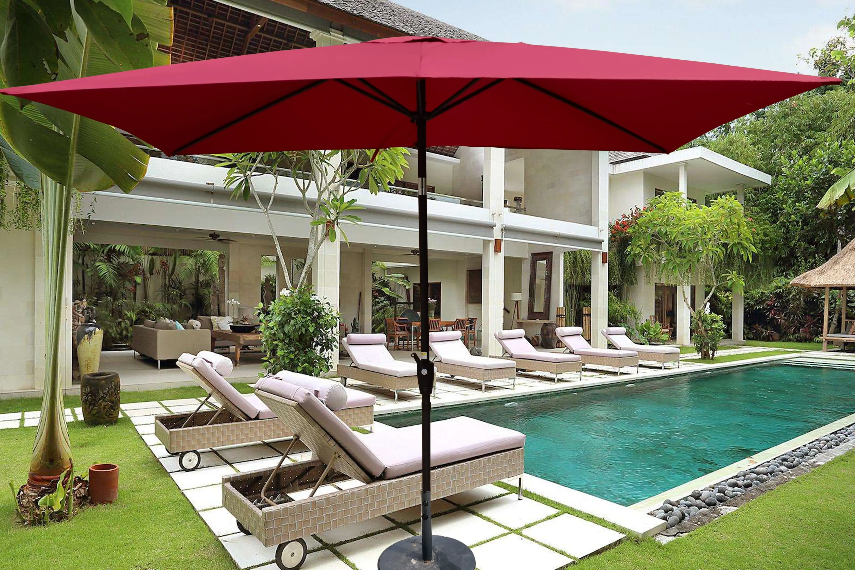 Clearance! 6 x 9ft Patio Umbrella Outdoor Waterproof Umbrella with Crank and Push Button Tilt without flap for Garden Backyard Pool Swimming Pool Market