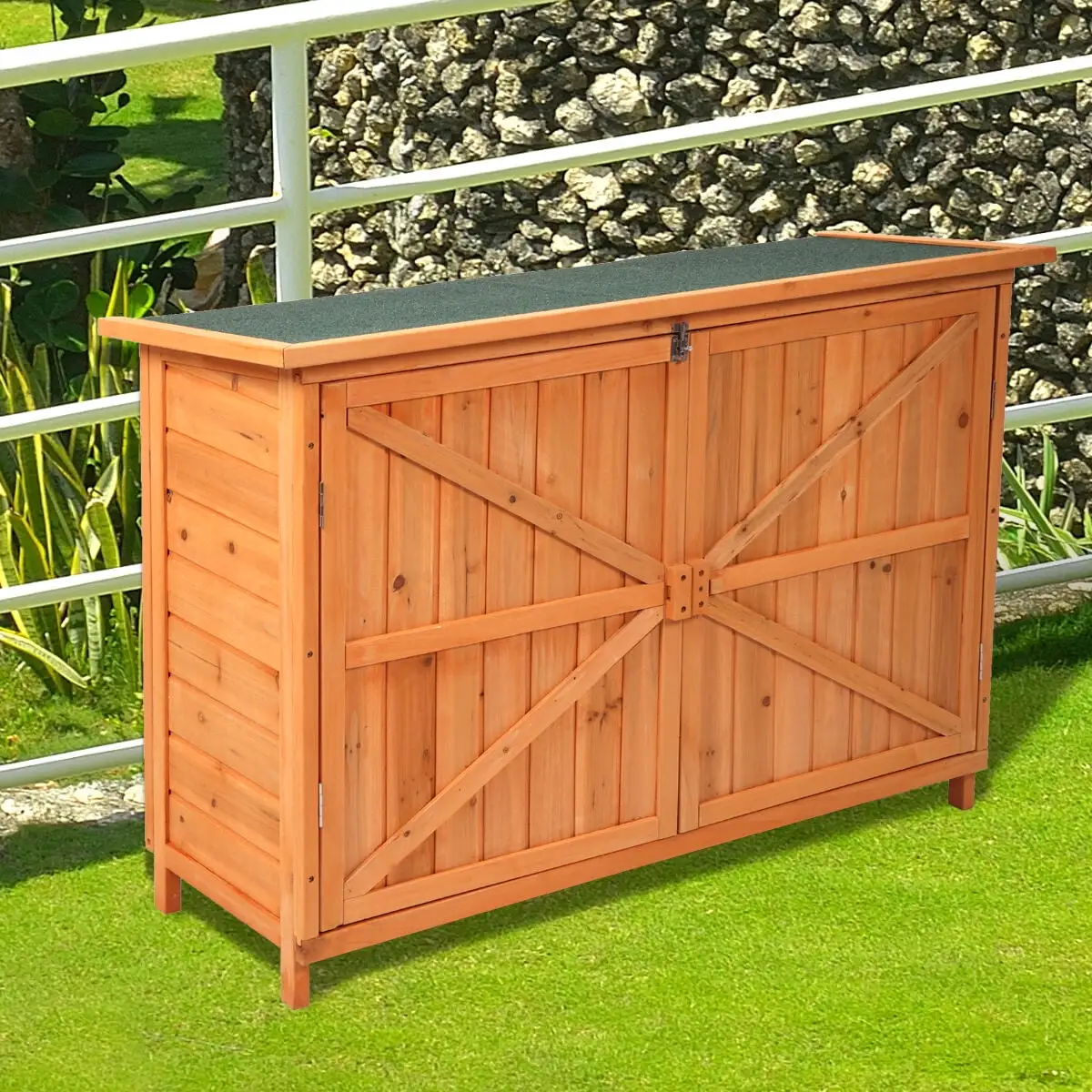 GoDecor 38 Double Doors Wooden Garden Yard Shed for Outdoor Storage