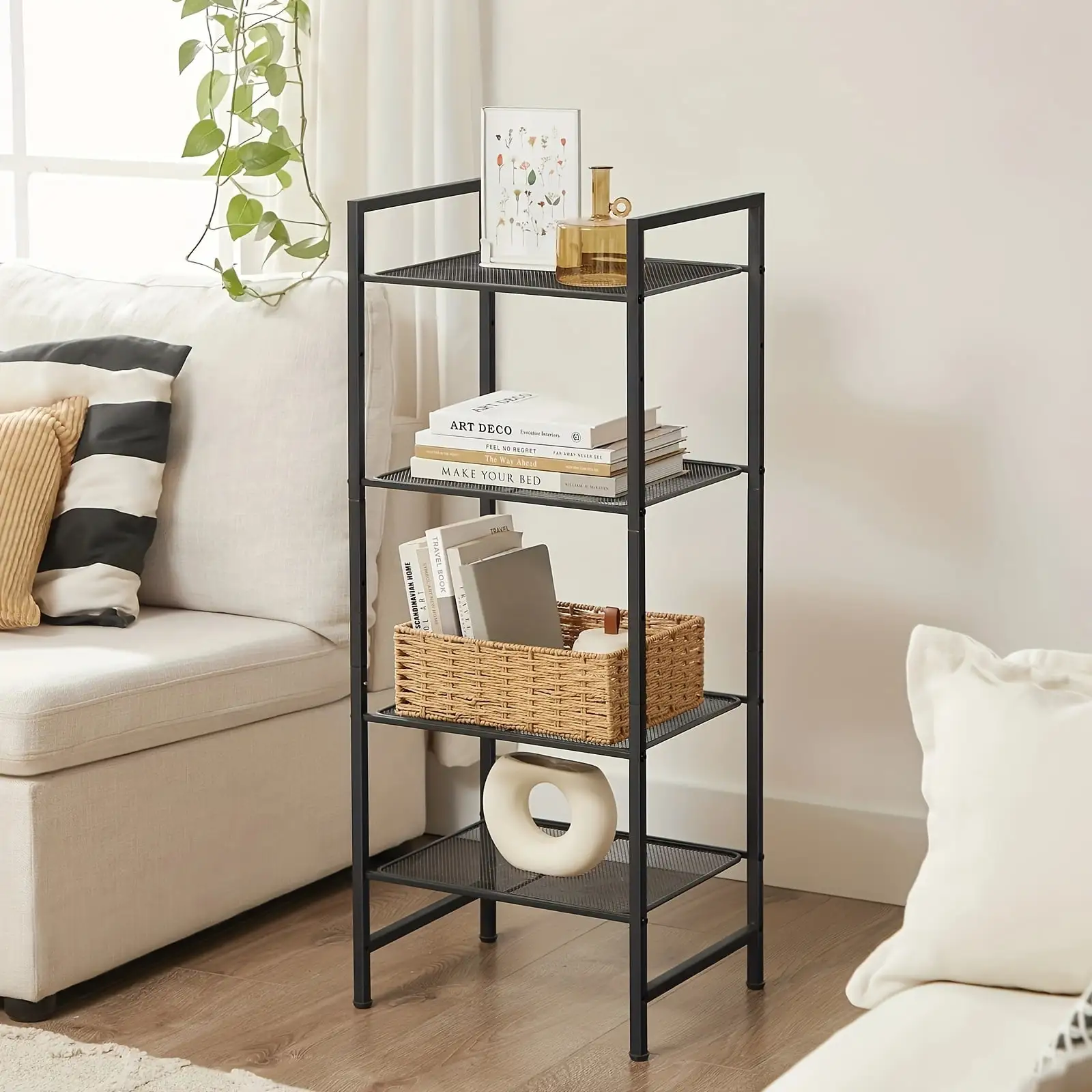 1pc 4-Tier Storage Rack. Bathroom Shelf. Extendable Plant Steel Stand With Adjustable Shelf For Bathroom Living Room Balcony