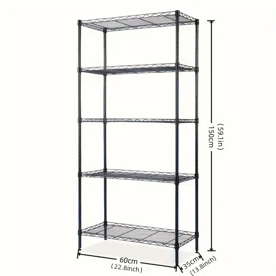 1pc 5-tier Storage Rack. Heavy Duty Black Storage Shelving Unit. Steel Organizer Wire Shelf. For Bathroom Dining Room Living Room Bedroom Garage. Ideal Home Supplies