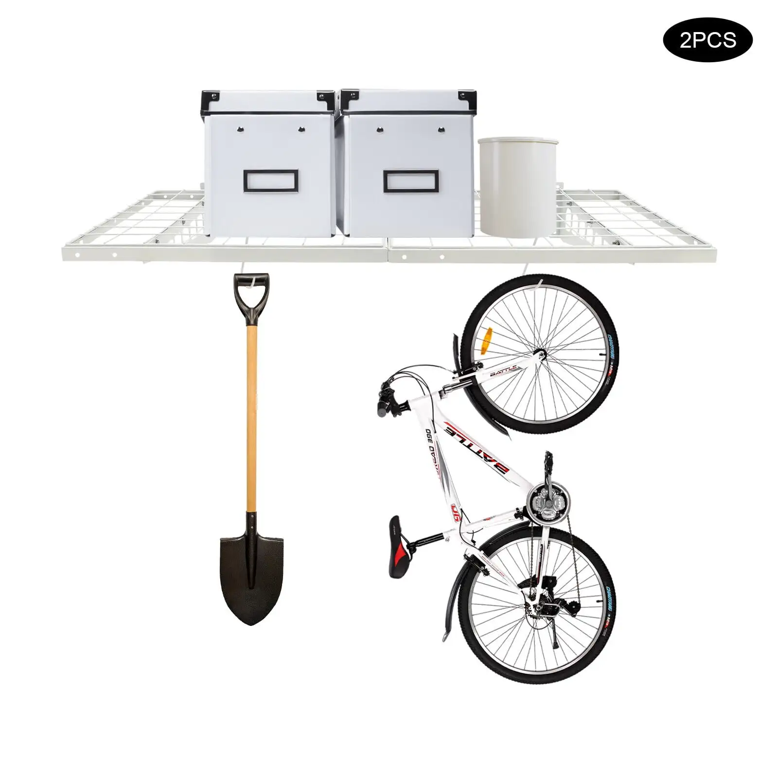 2 PACKS White Garage Shelving W/ 4 Hooks. 24*48 inch Wall Shelf Garage Storage Rack