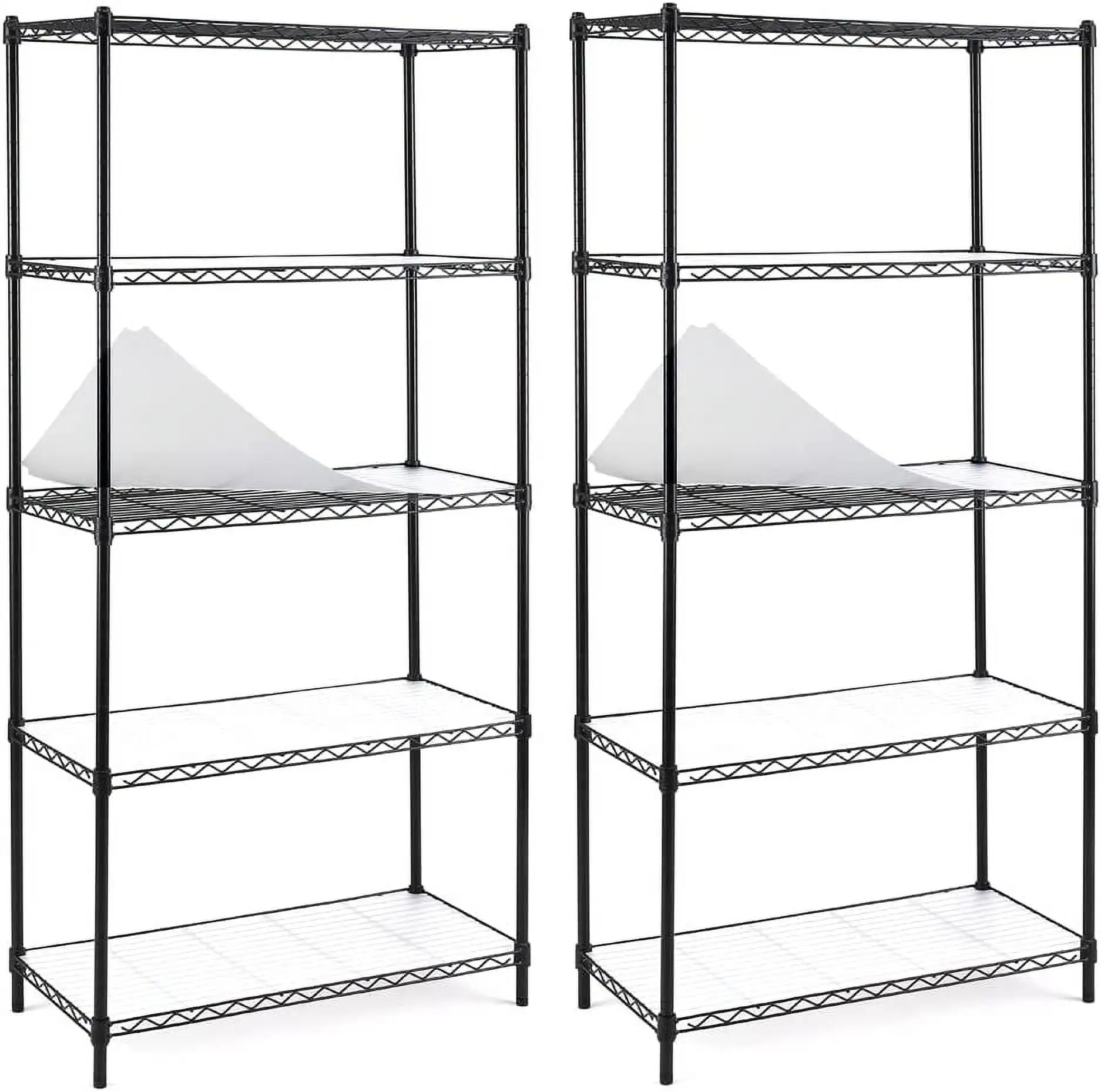 2-Pack 5-Shelf Shelving Unit. Adjustable. Heavy Duty Carbon Steel Wire Shelves. 150lbs Loading Capacity Per Shelf. Units and Storage for Kitchen Garage (30W x 14D 60H) Black